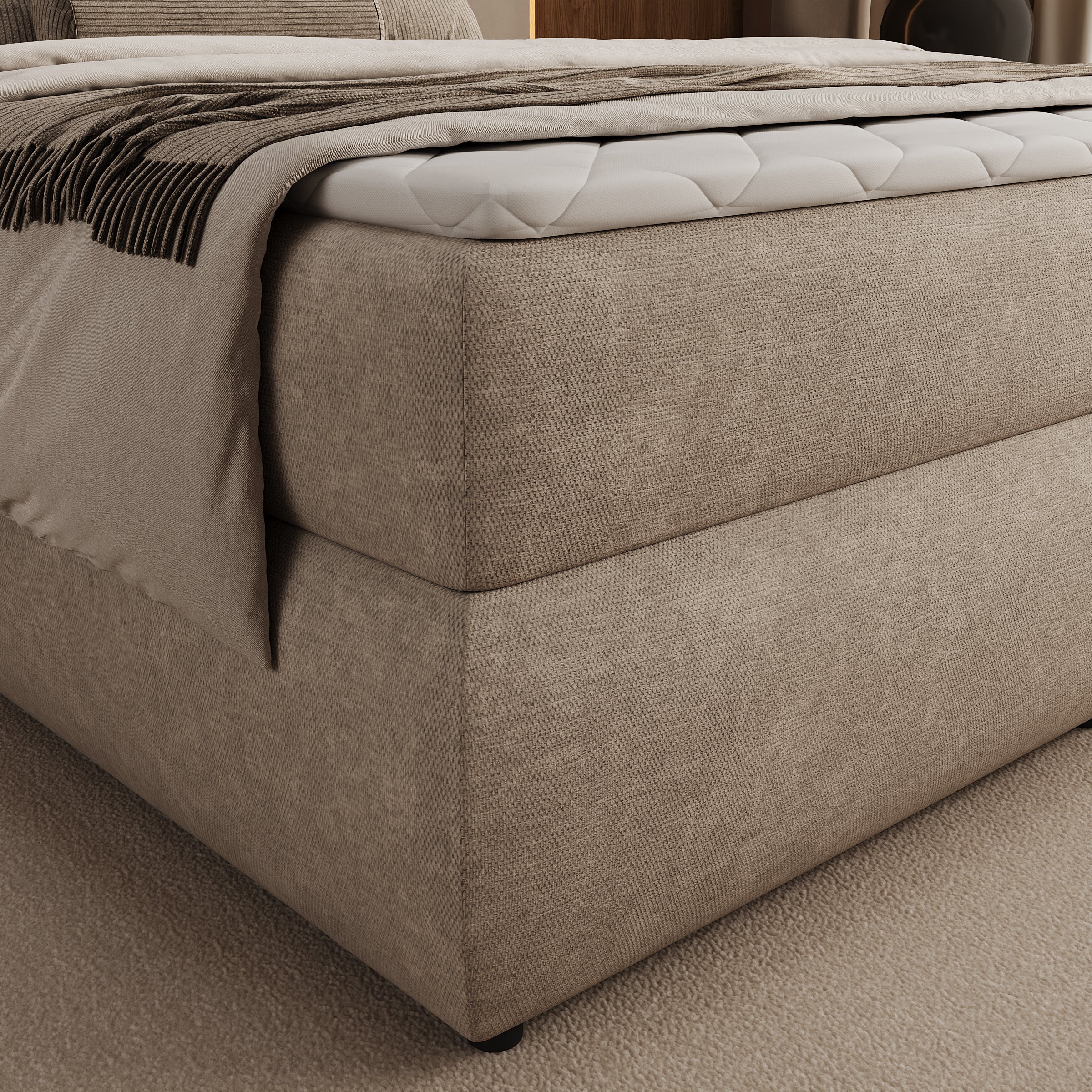 Novu - Boxspring met opbergruimte - Stof beige - 140x200 cm