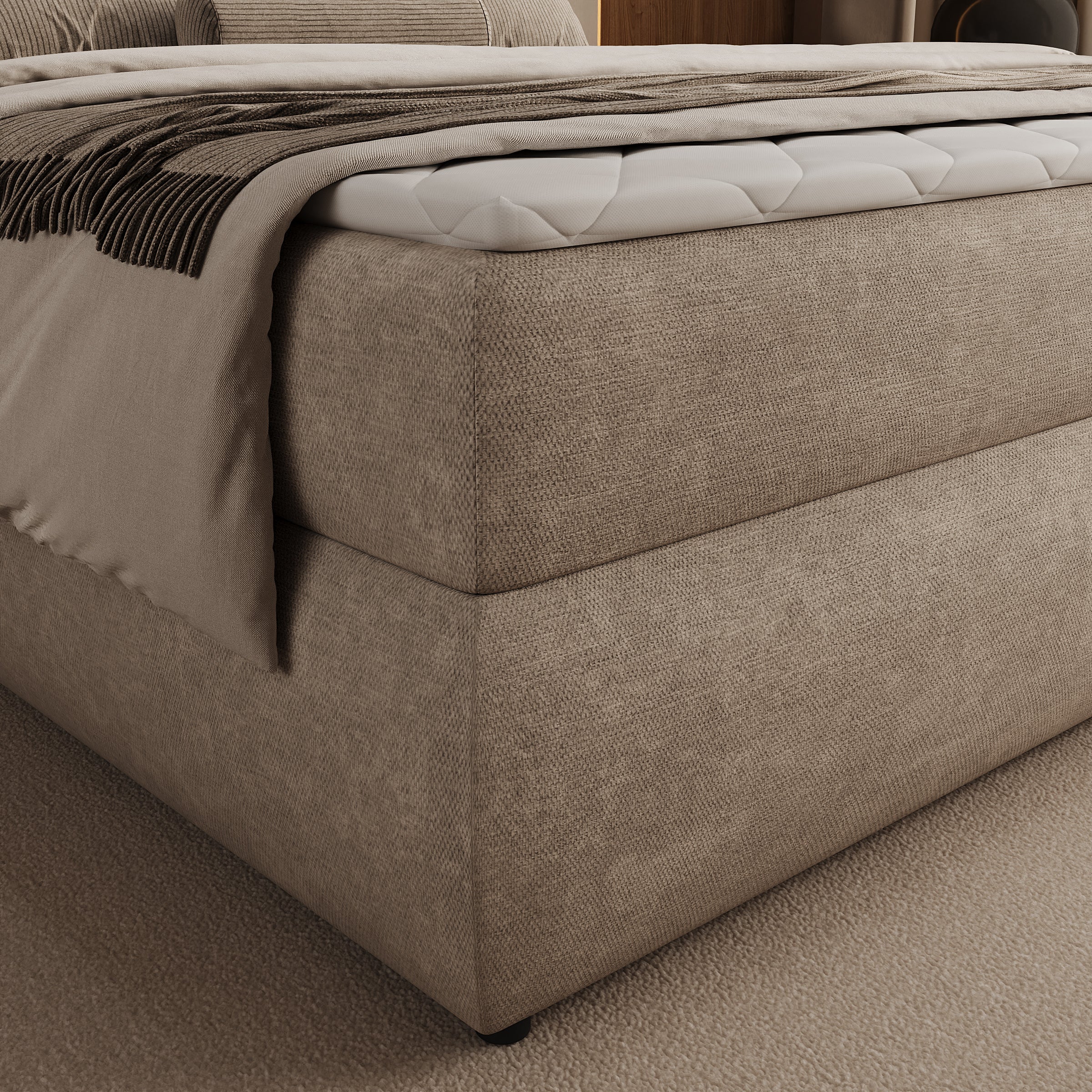 Novu - Boxspring met opbergruimte - Stof beige - 180x200 cm