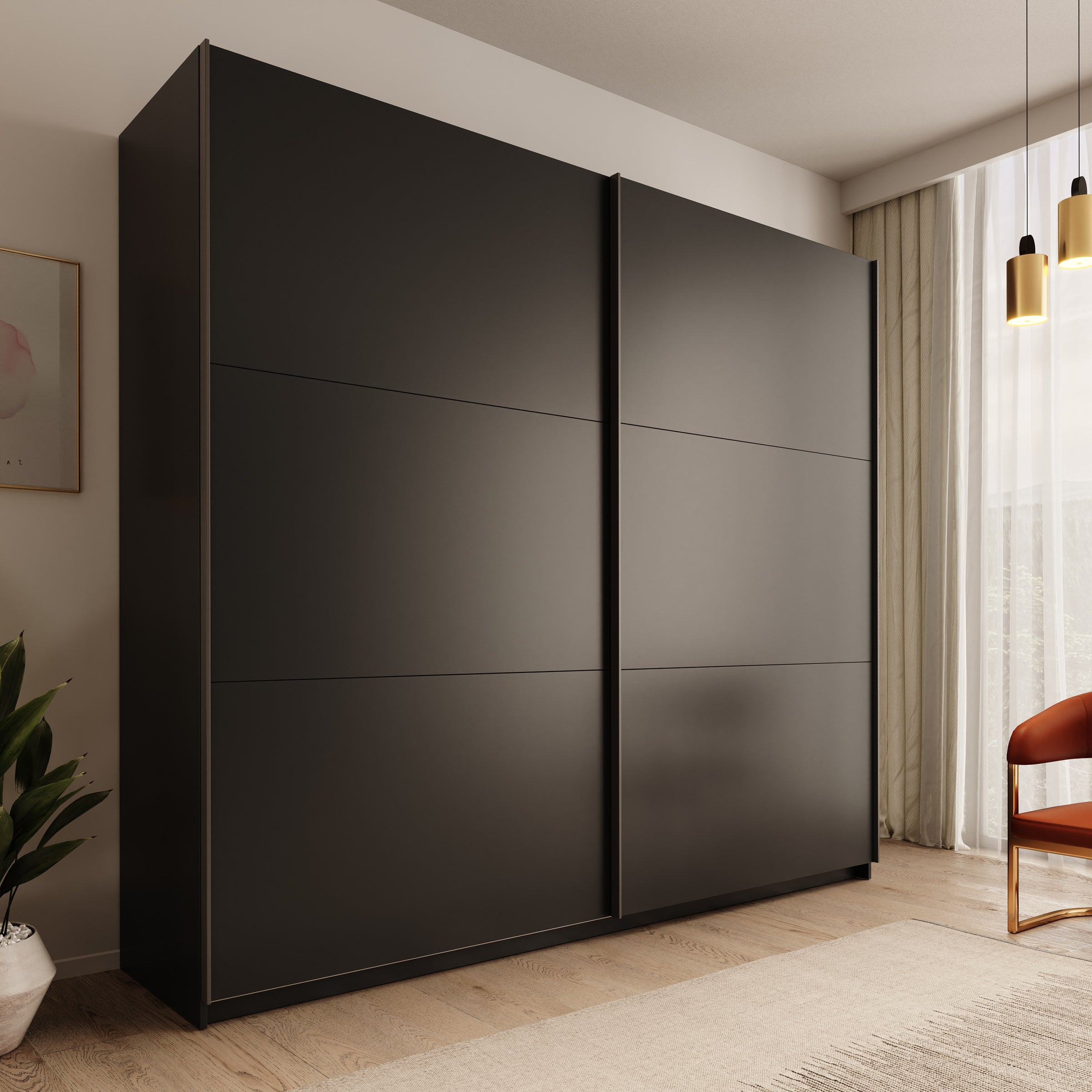Nuvola - Kledingkast met schuifdeuren - Antraciet - 228x56x205 cm