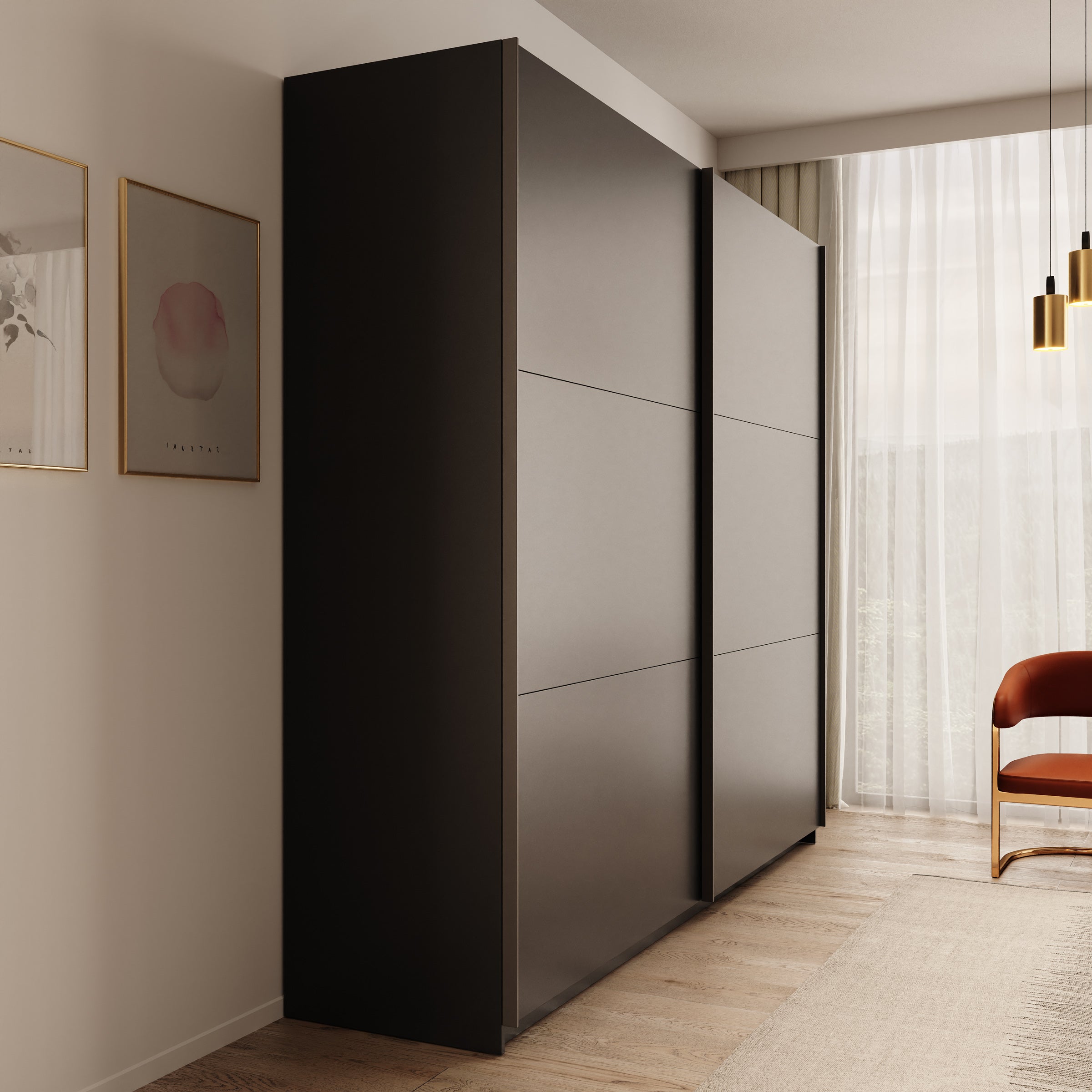 Nuvola - Kledingkast met schuifdeuren - Antraciet - 228x56x205 cm
