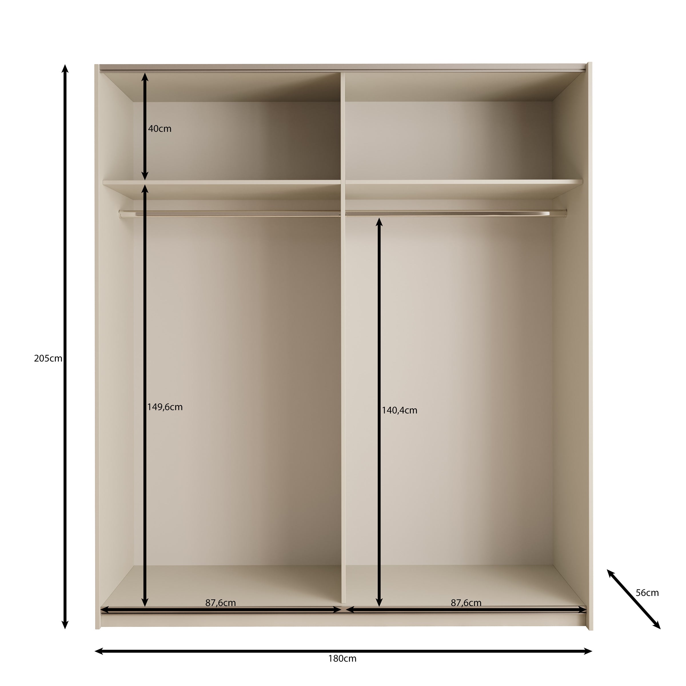 Nuvola - Kledingkast met schuifdeuren - Beige - 181x56x205 cm