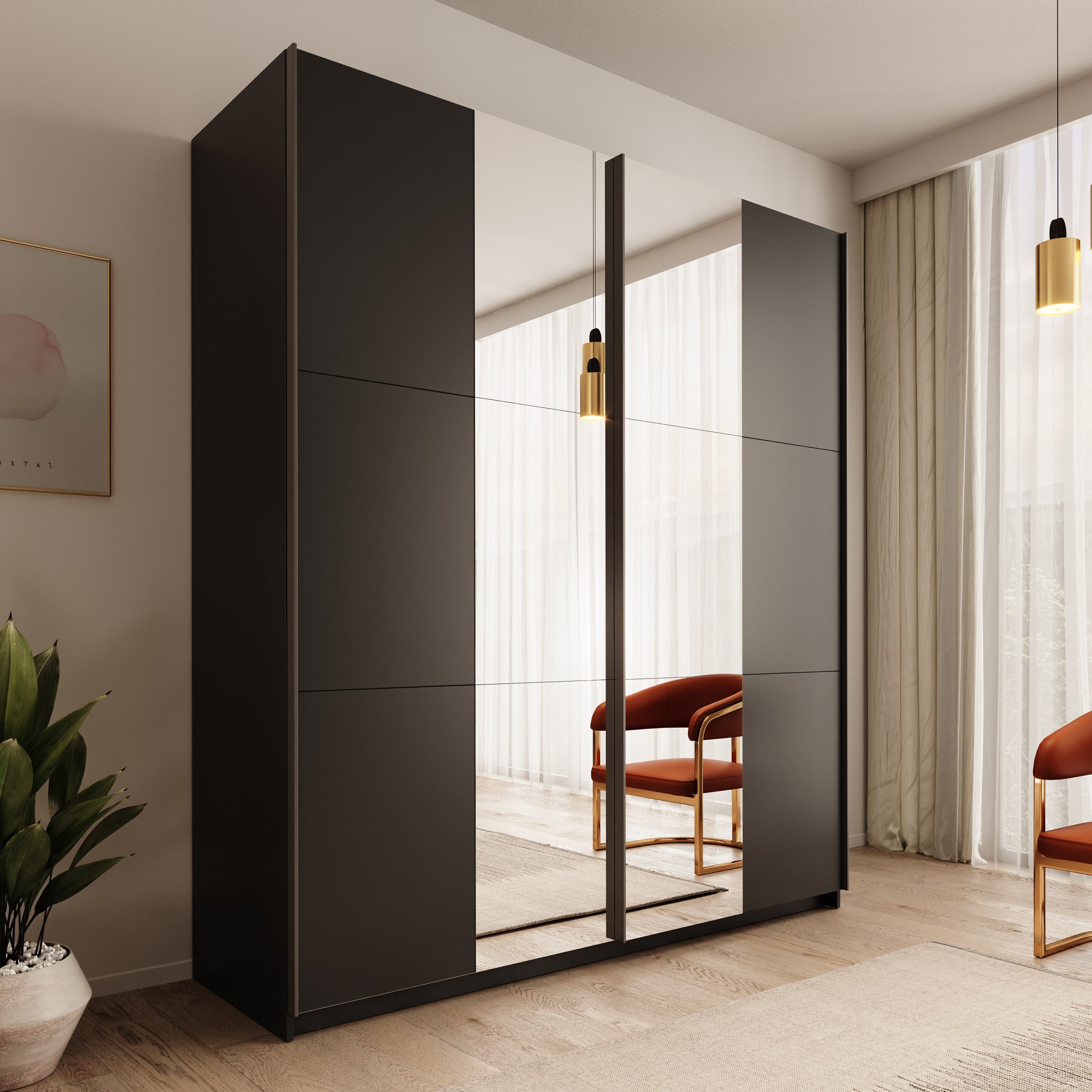Nuvola - Kledingkast met spiegel - Antraciet - 181x56x205 cm