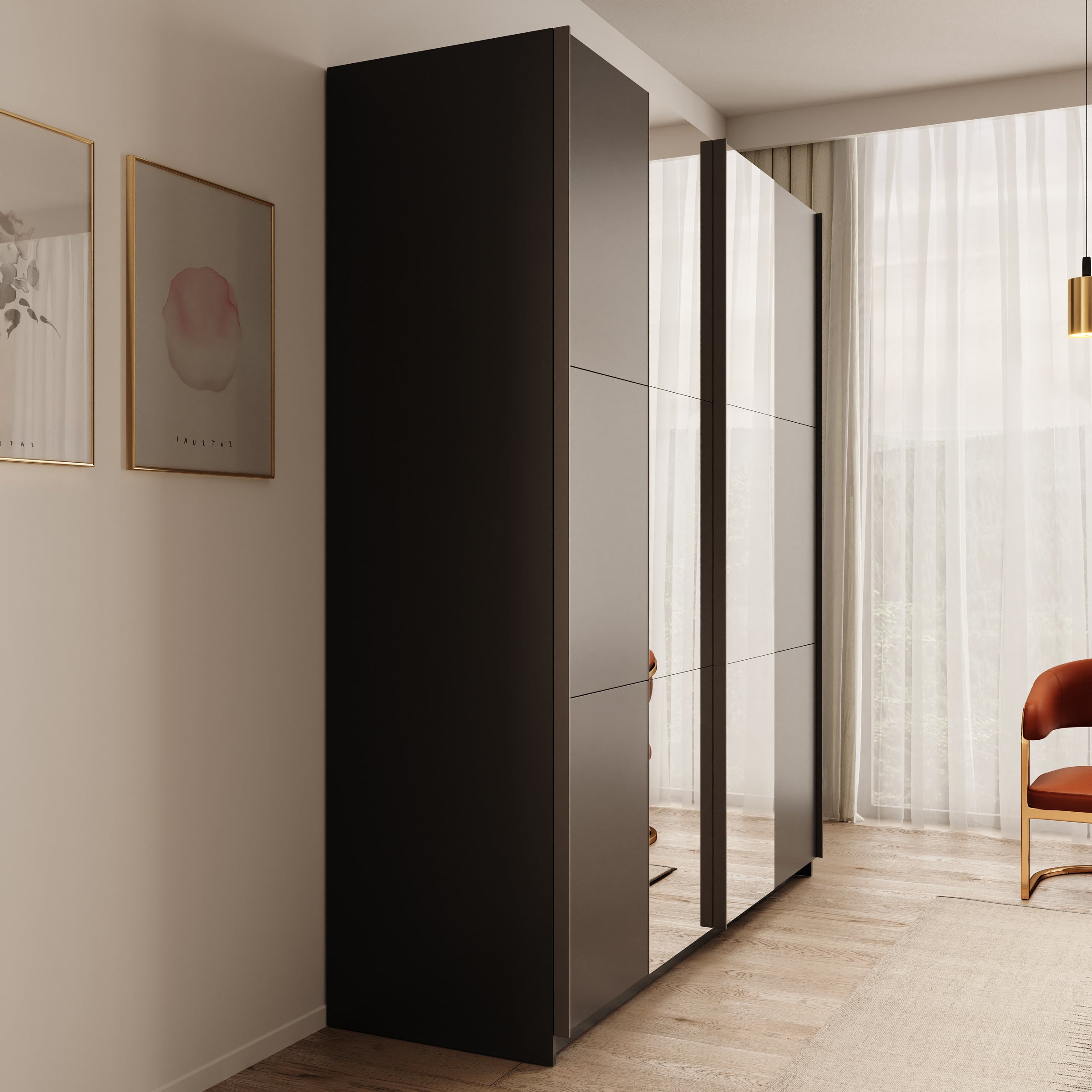 Nuvola - Kledingkast met spiegel - Antraciet - 181x56x205 cm