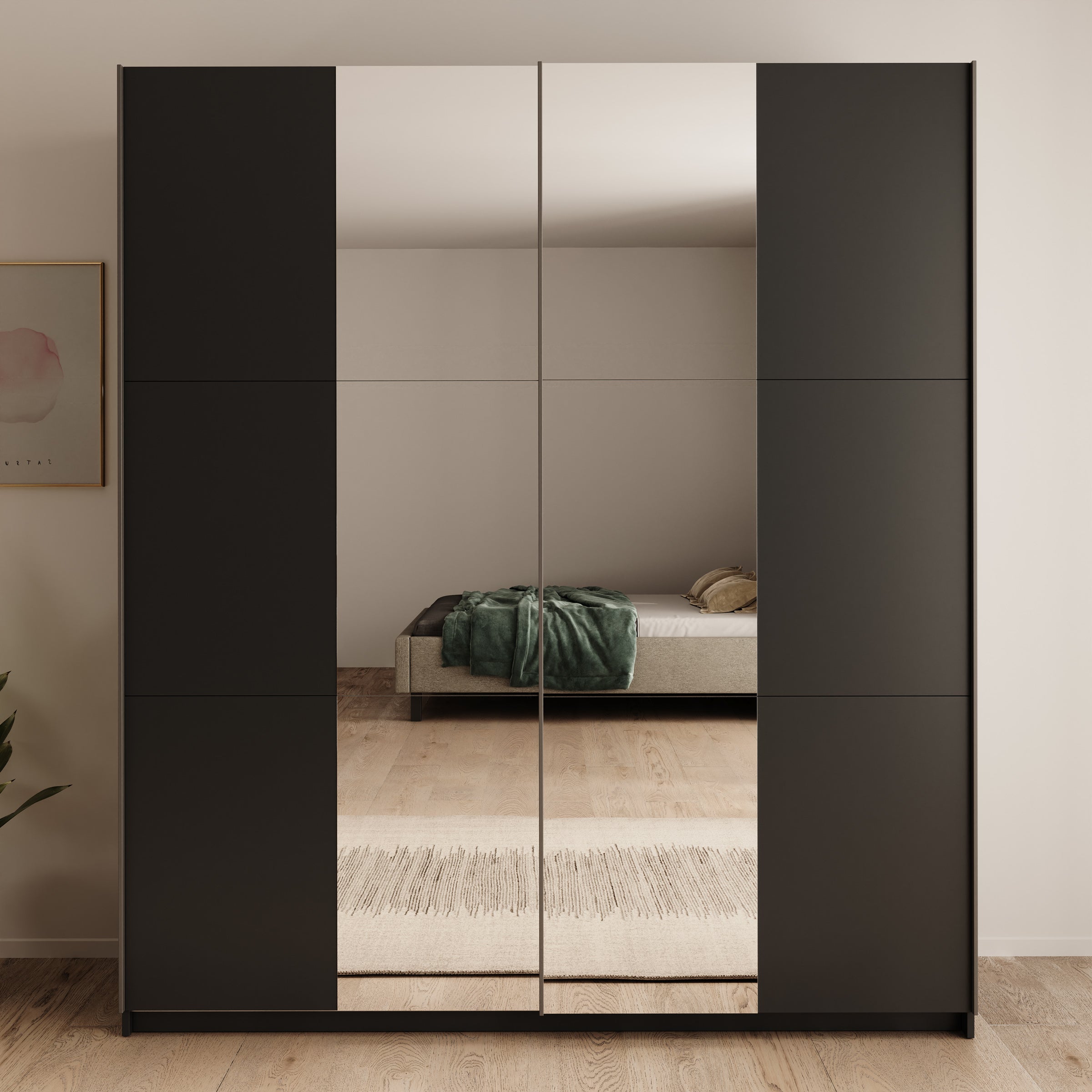 Nuvola - Kledingkast met spiegel - Antraciet - 181x56x205 cm