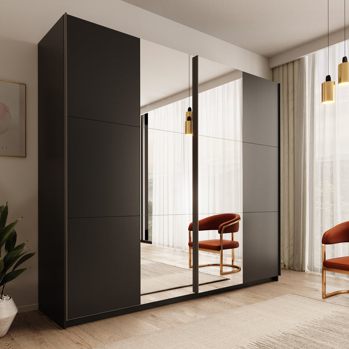 Nuvola - Kledingkast met spiegel - Antraciet - 228x56x205 cm