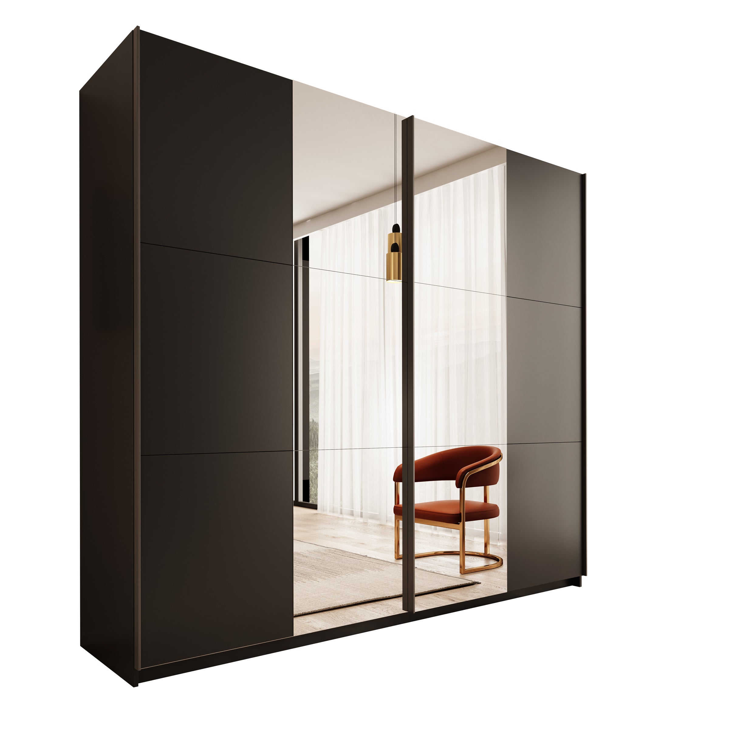 Nuvola - Kledingkast met spiegel - Antraciet - 228x56x205 cm