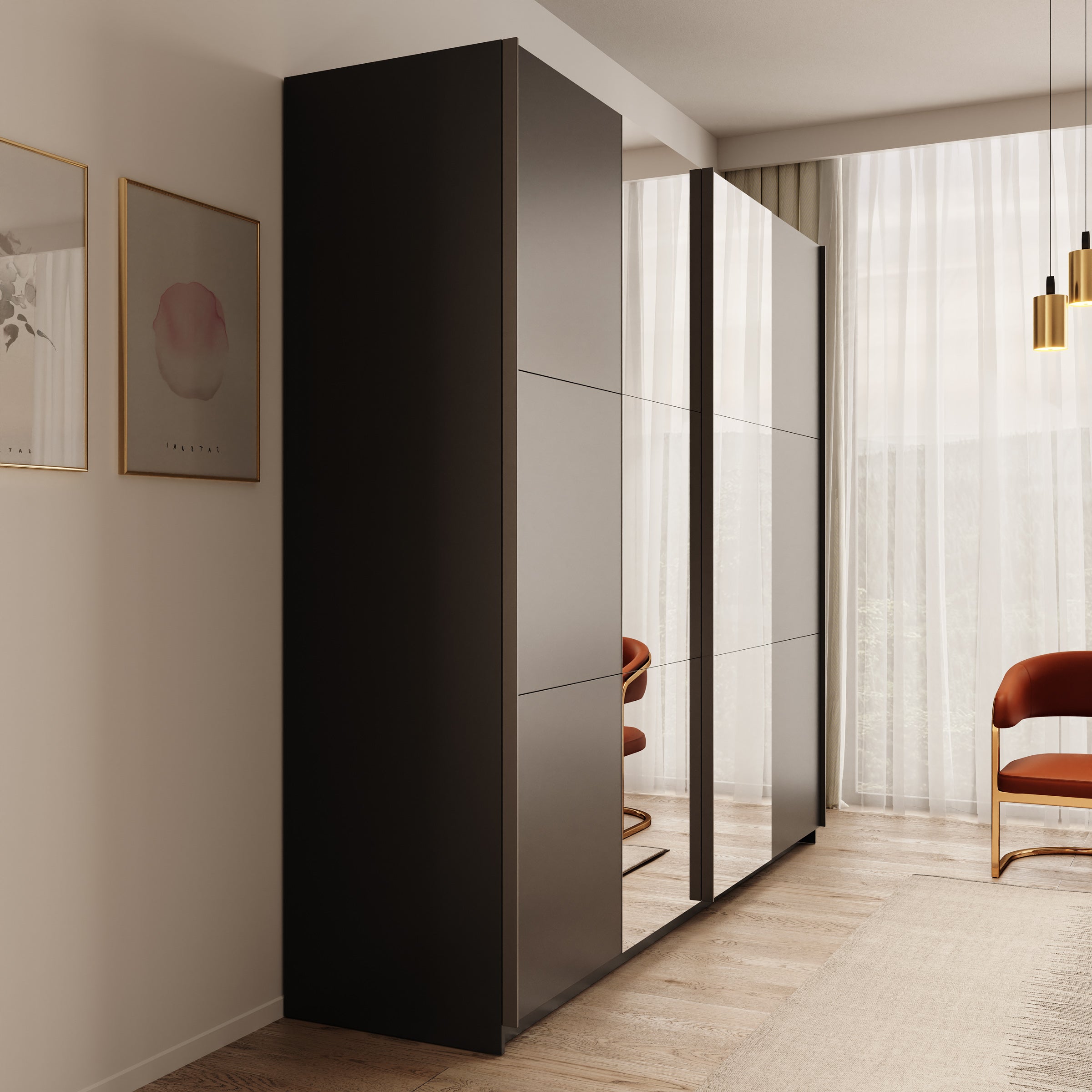 Nuvola - Kledingkast met spiegel - Antraciet - 228x56x205 cm