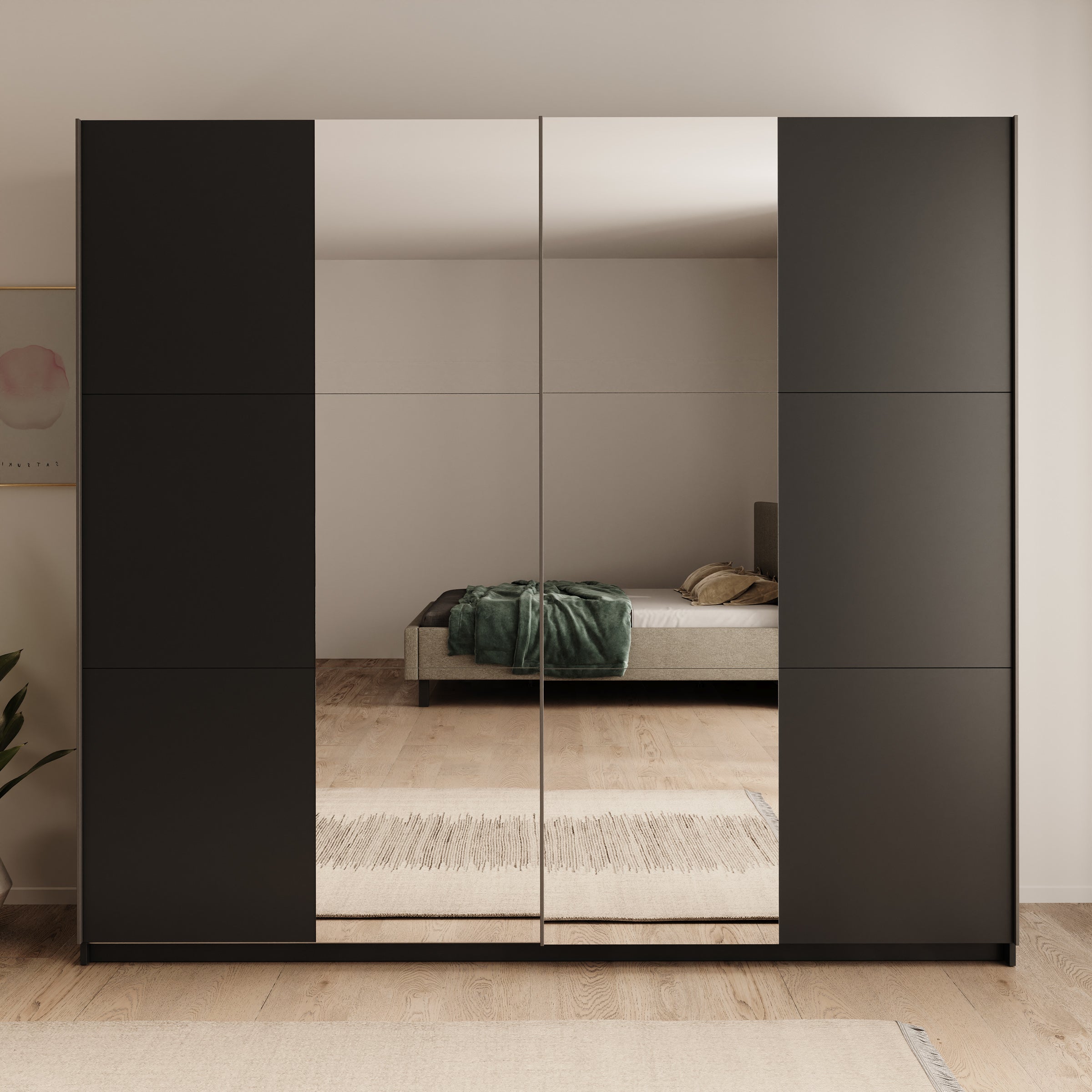 Nuvola - Kledingkast met spiegel - Antraciet - 228x56x205 cm