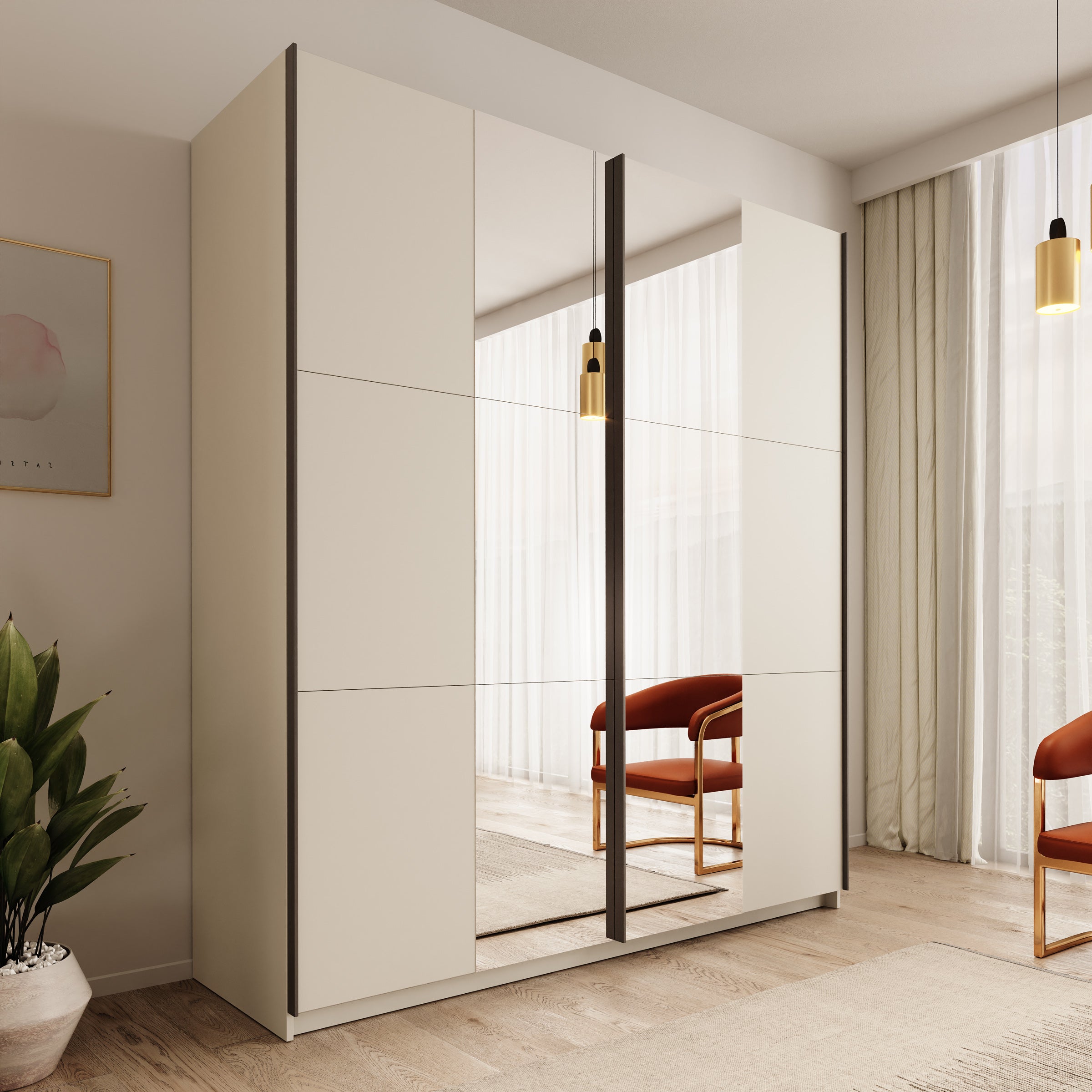 Nuvola - Kledingkast met spiegel - Beige - 181x56x205 cm