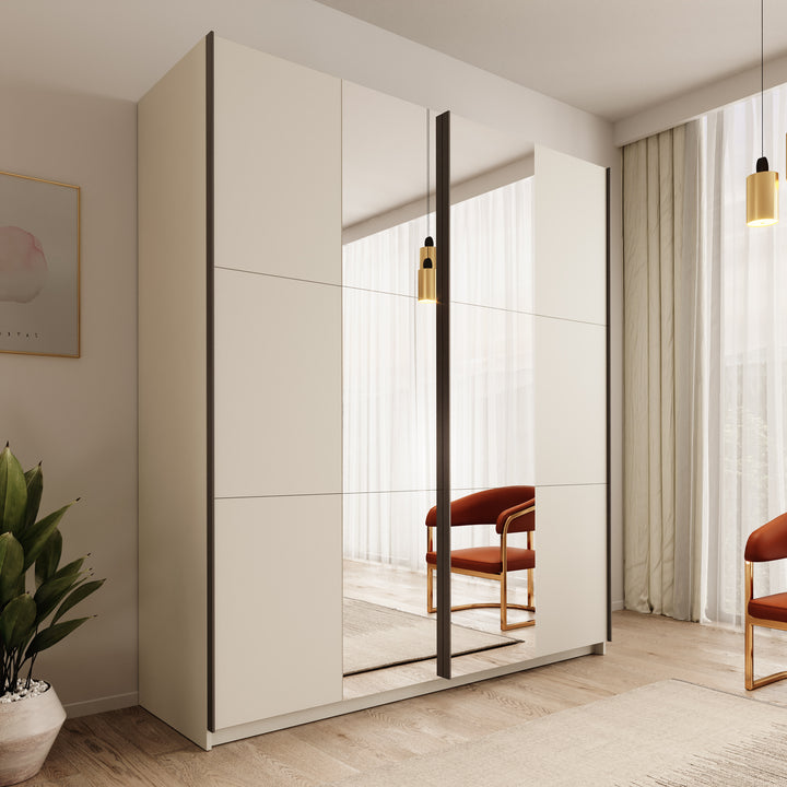 Nuvola - Kledingkast met spiegel - Beige - 181x56x205 cm