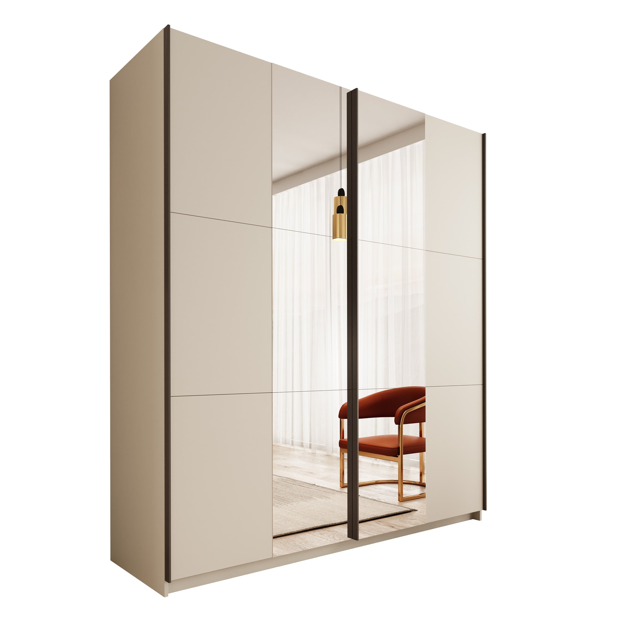 Nuvola - Kledingkast met spiegel - Beige - 181x56x205 cm