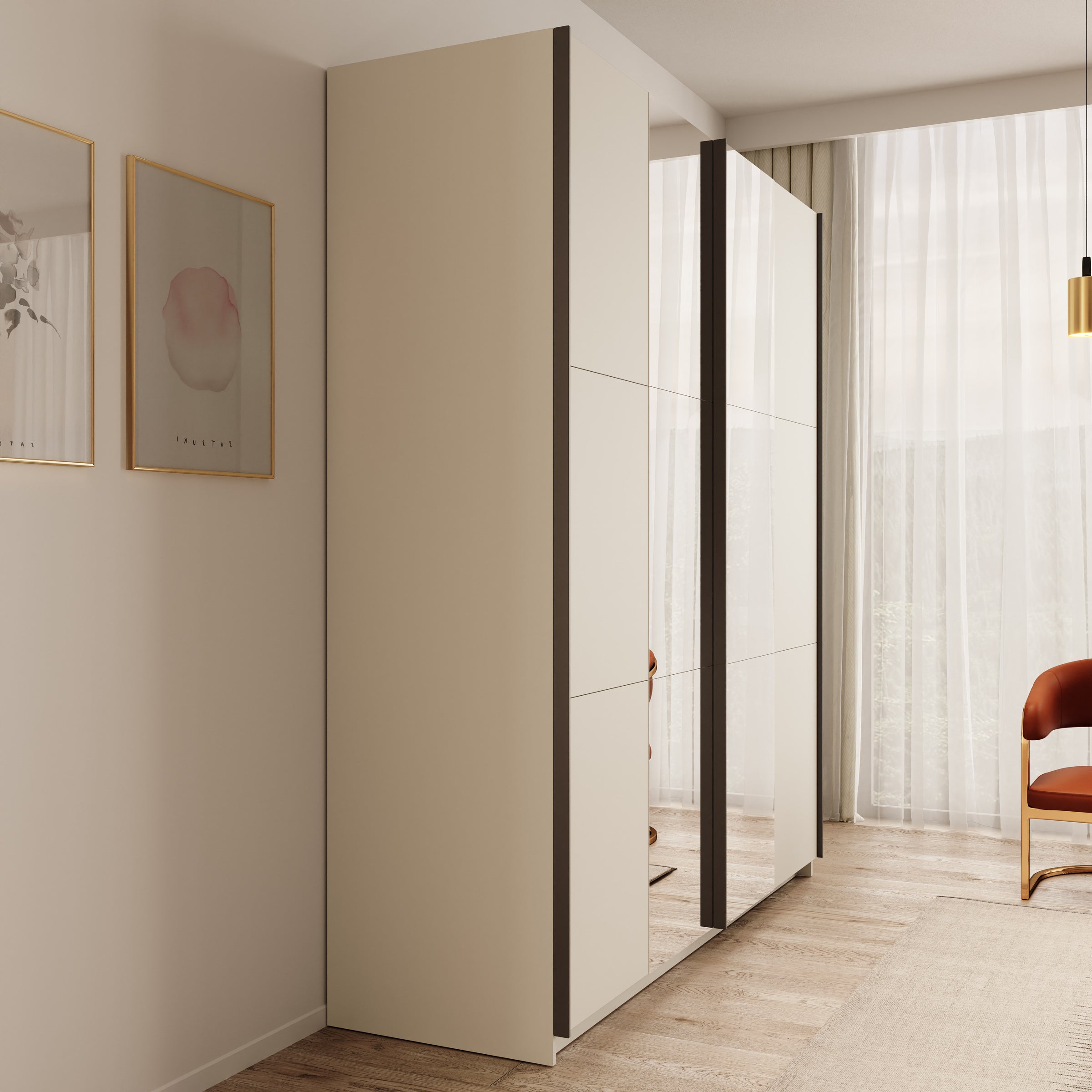 Nuvola - Kledingkast met spiegel - Beige - 181x56x205 cm
