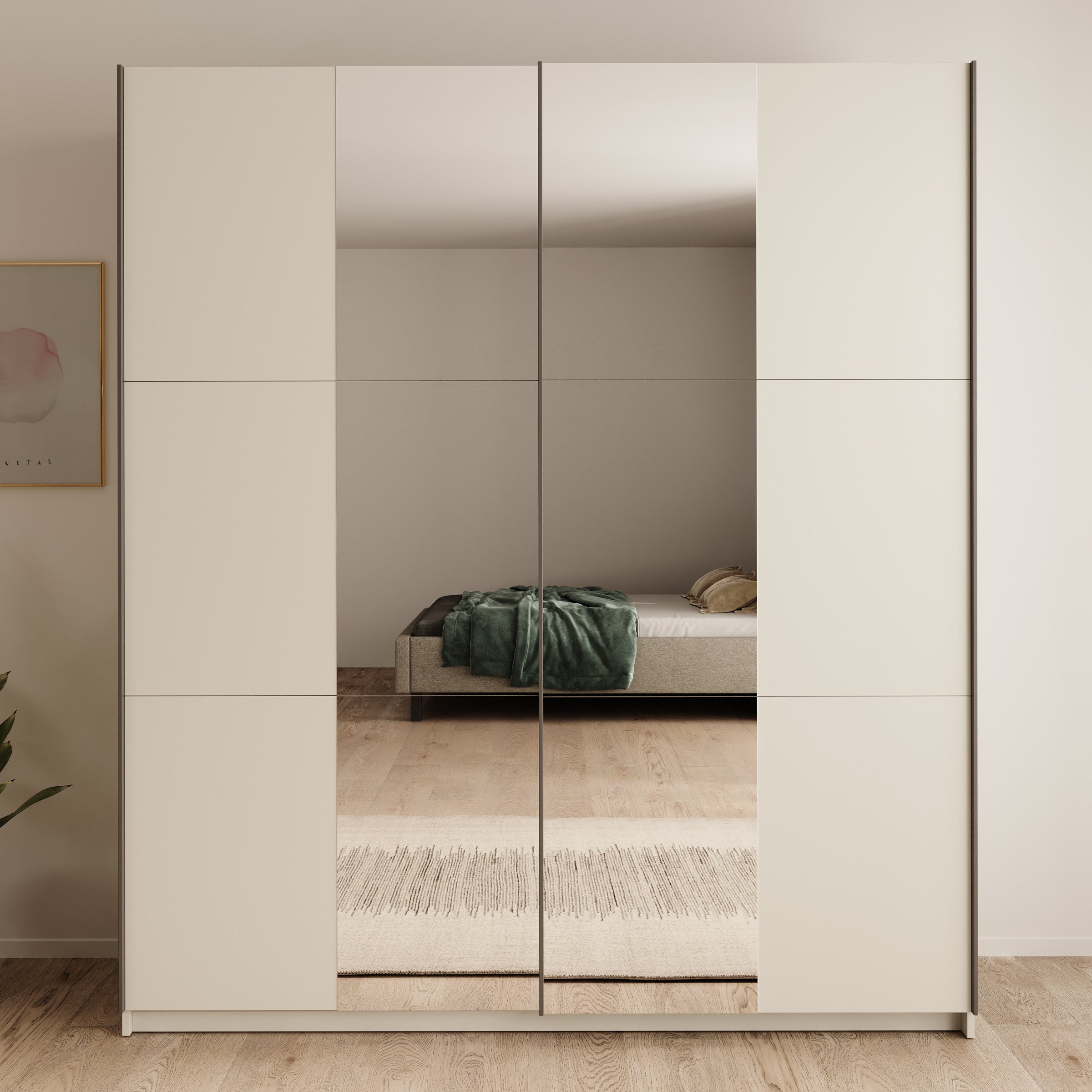 Nuvola - Kledingkast met spiegel - Beige - 181x56x205 cm