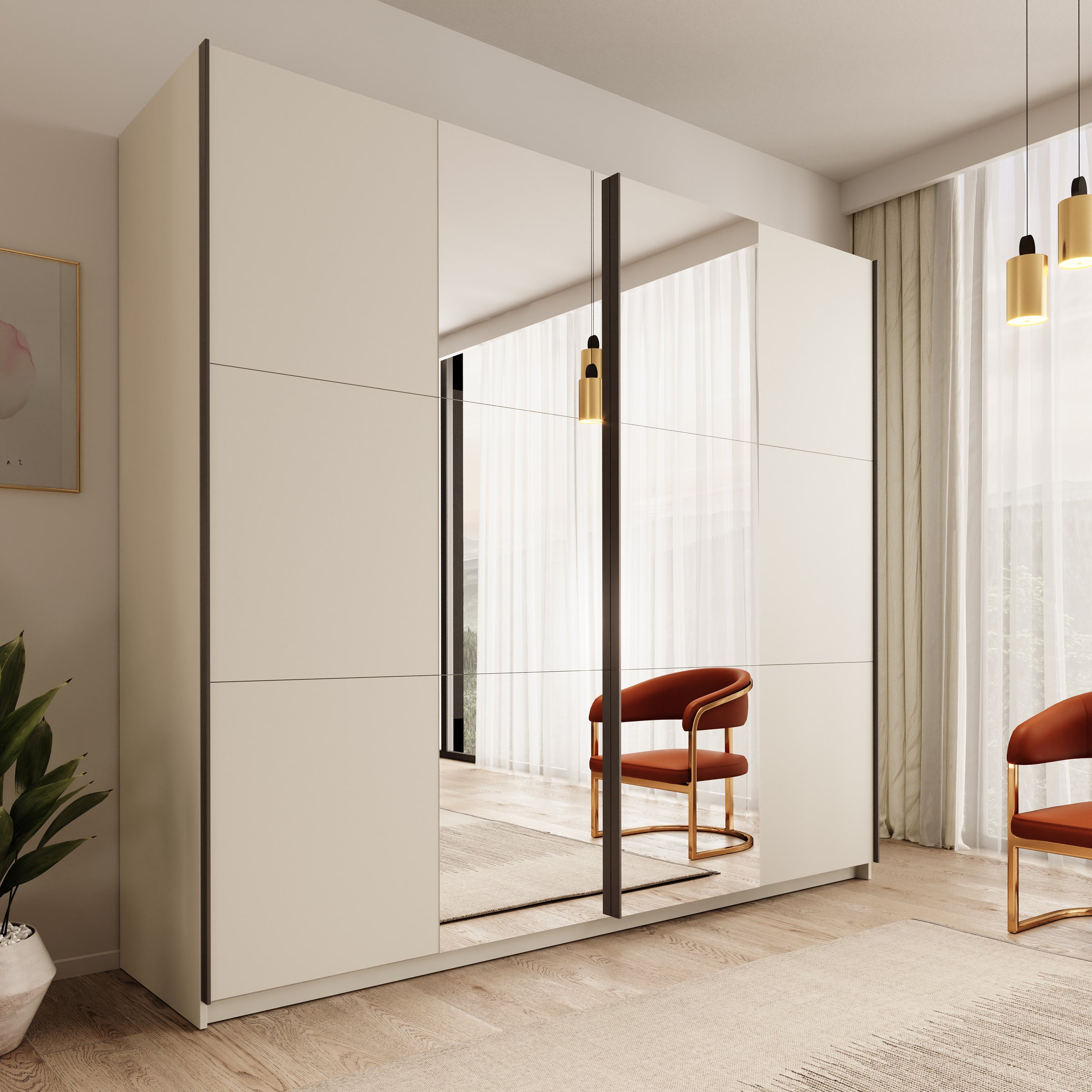 Nuvola - Kledingkast met spiegel - Beige - 228x56x205 cm