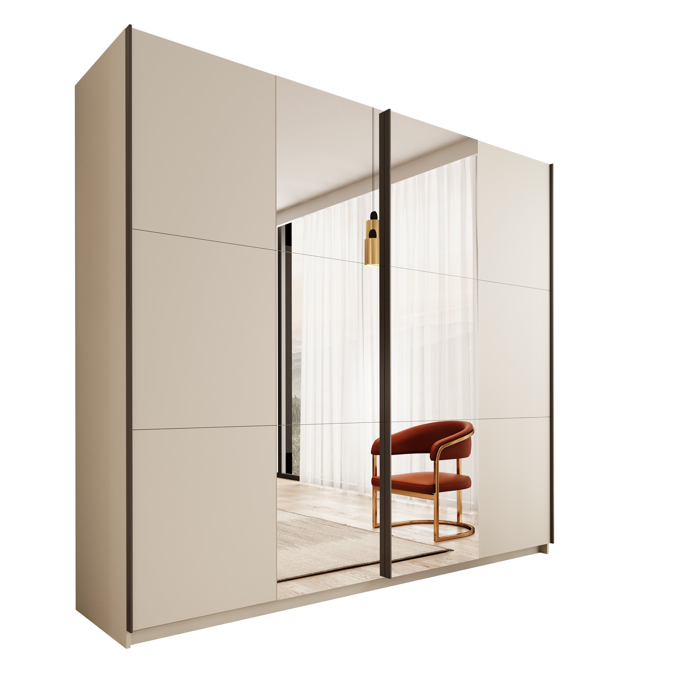 Nuvola - Kledingkast met spiegel - Beige - 228x56x205 cm