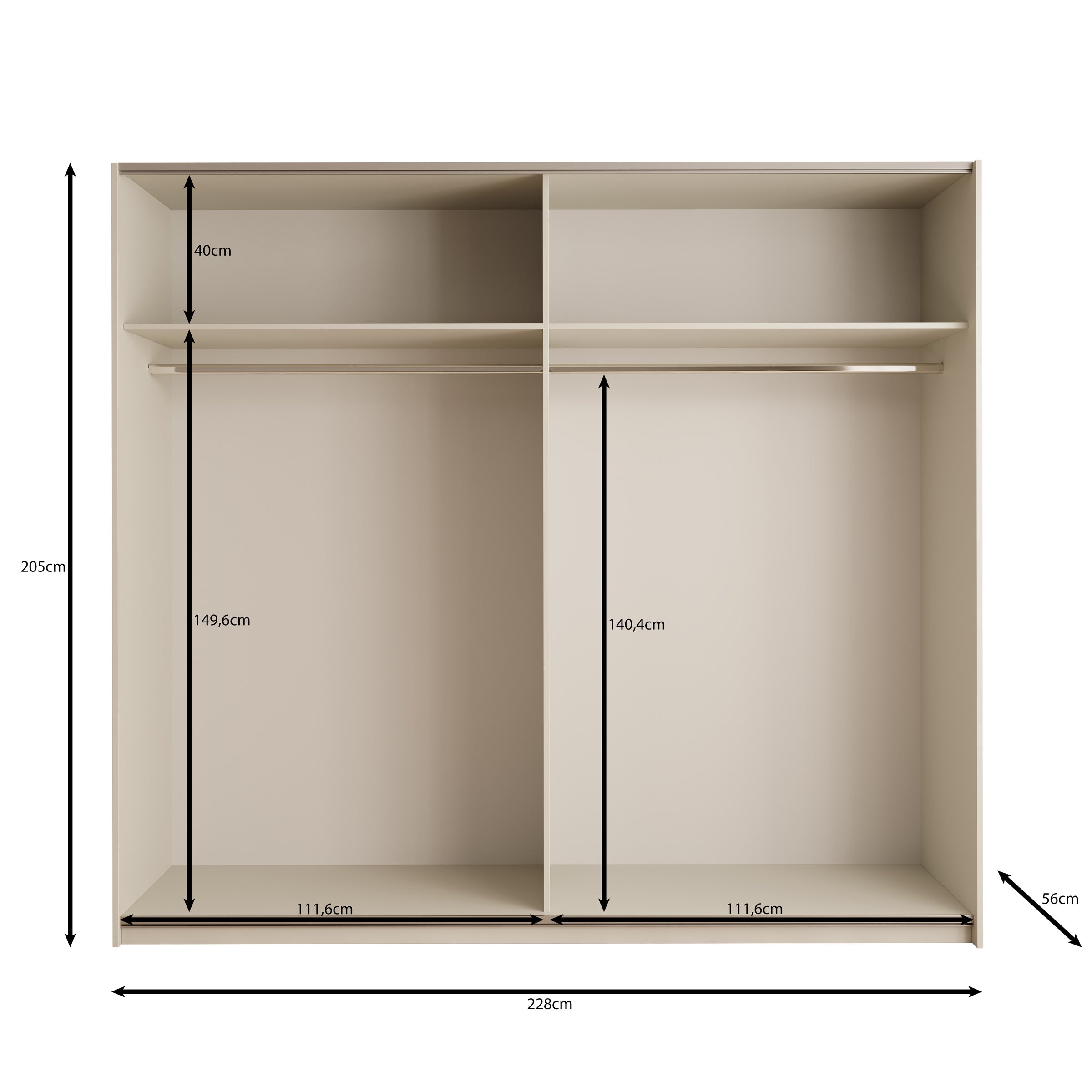 Nuvola - Kledingkast met spiegel - Beige - 228x56x205 cm