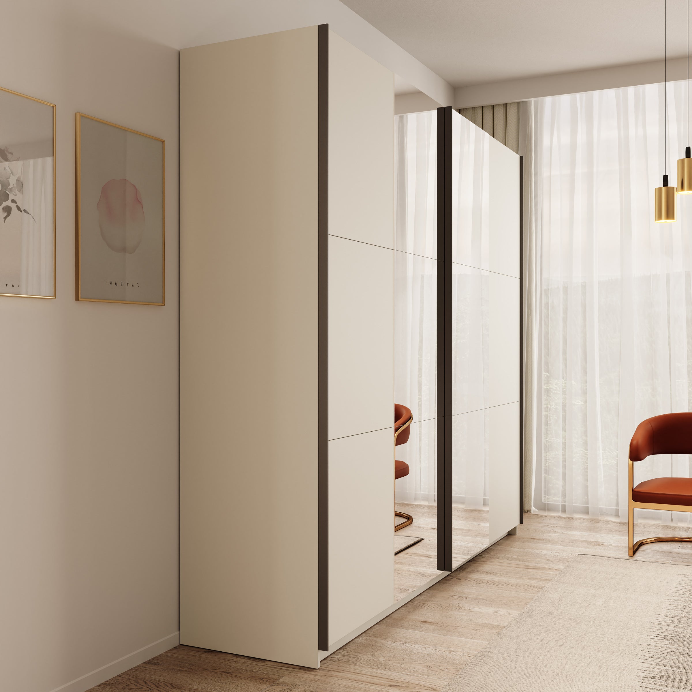 Nuvola - Kledingkast met spiegel - Beige - 228x56x205 cm