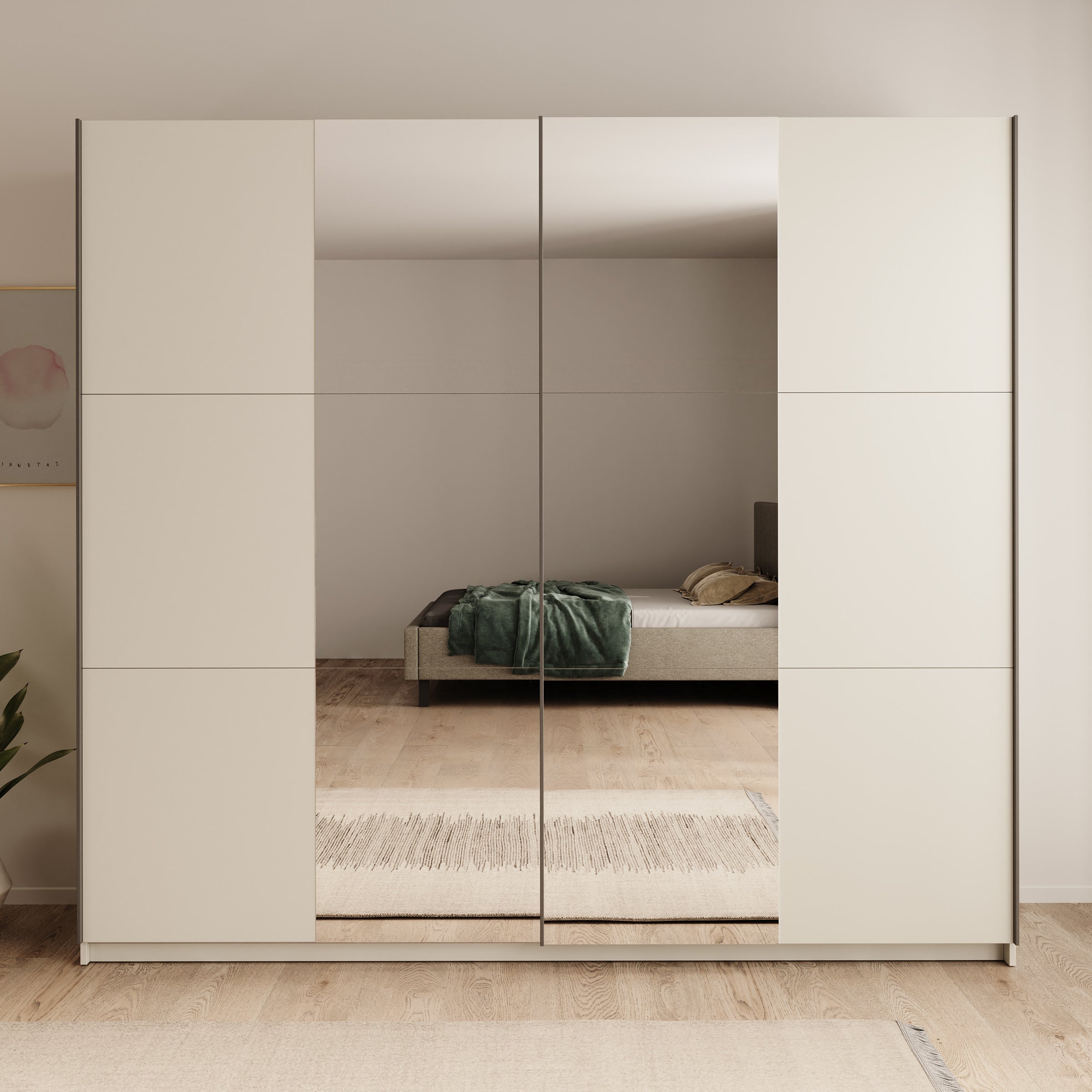 Nuvola - Kledingkast met spiegel - Beige - 228x56x205 cm