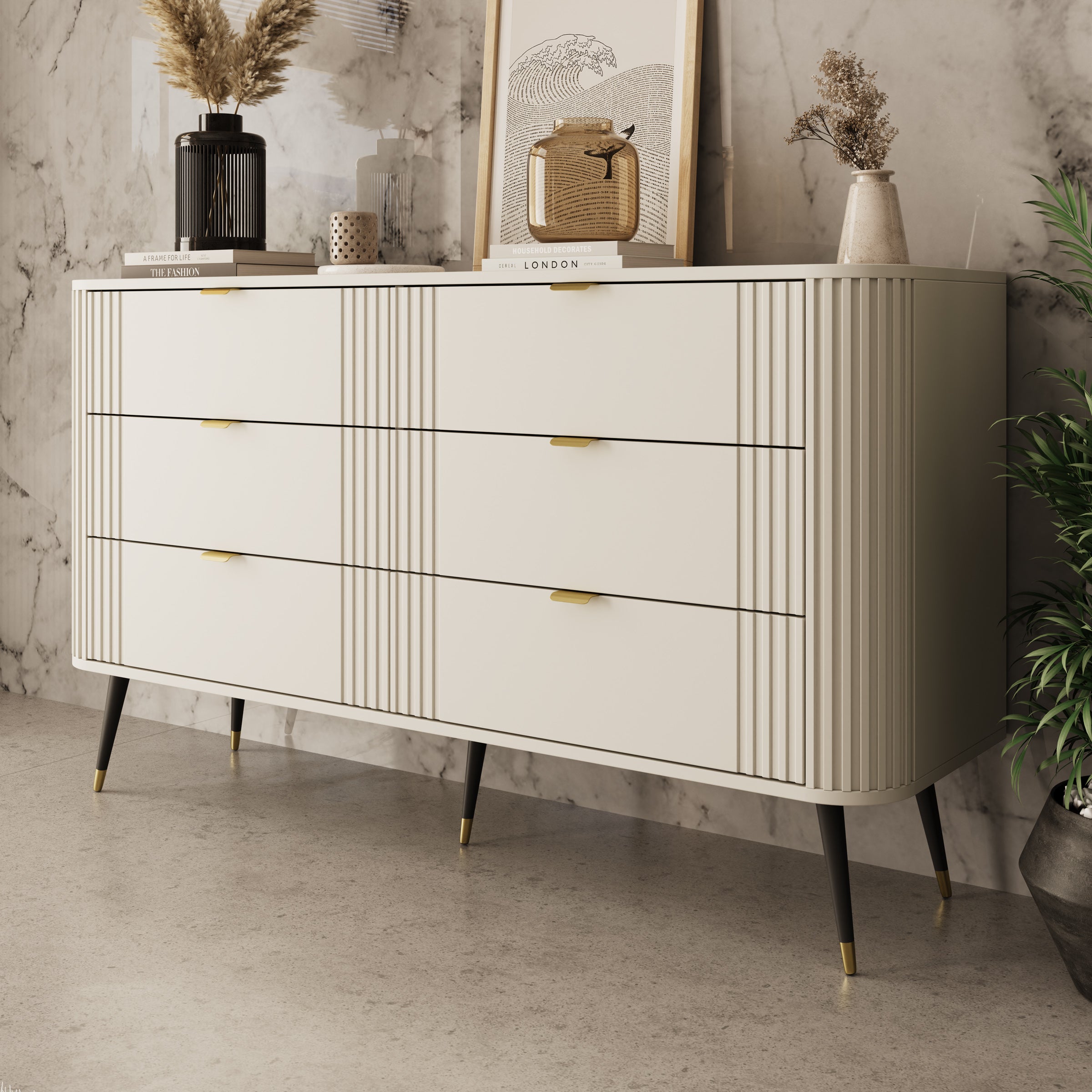 Oahu - Ladekast 6 lades - Beige - 138x40x80 cm