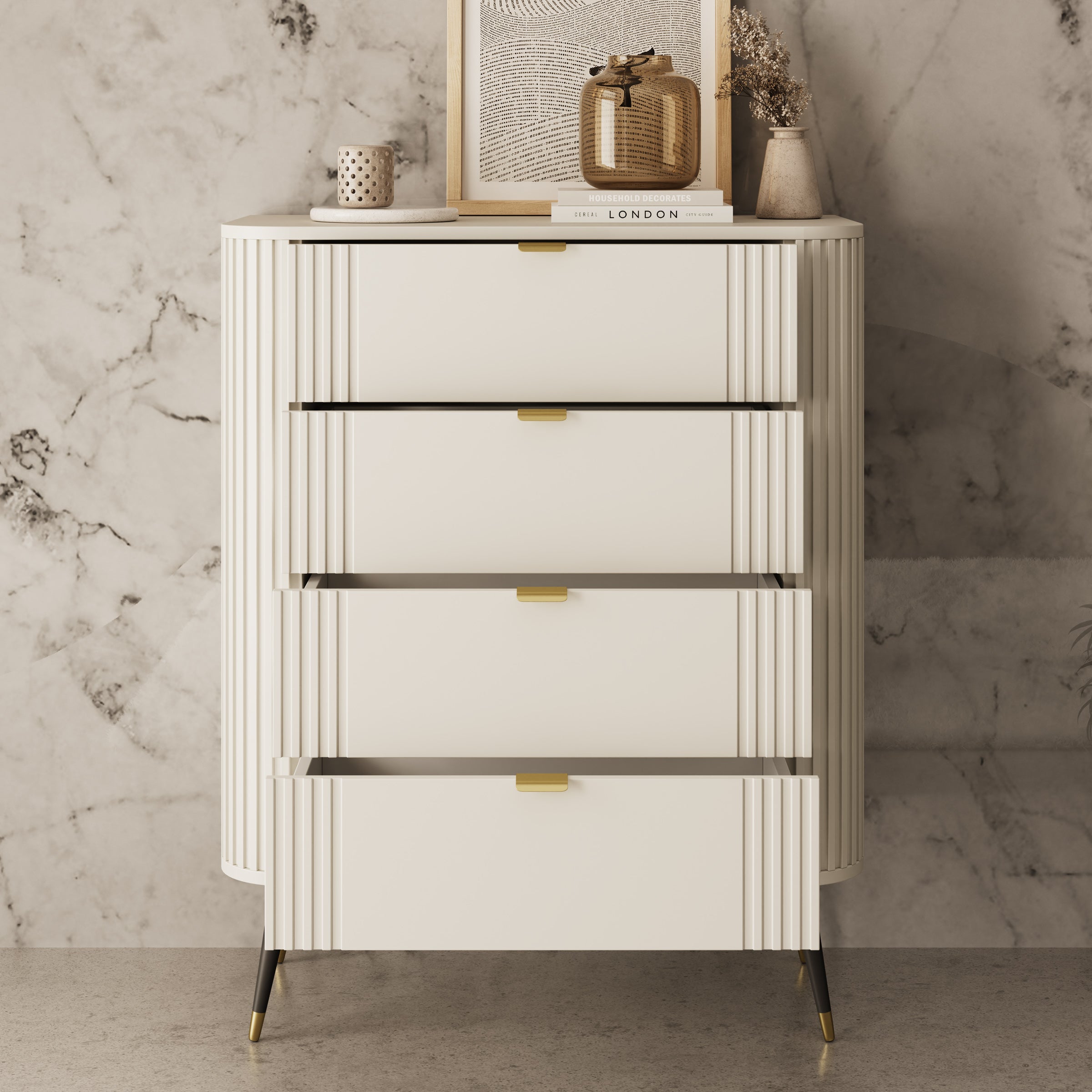 Oahu - Ladekast met 4 lades - Beige - 78x40x99 cm