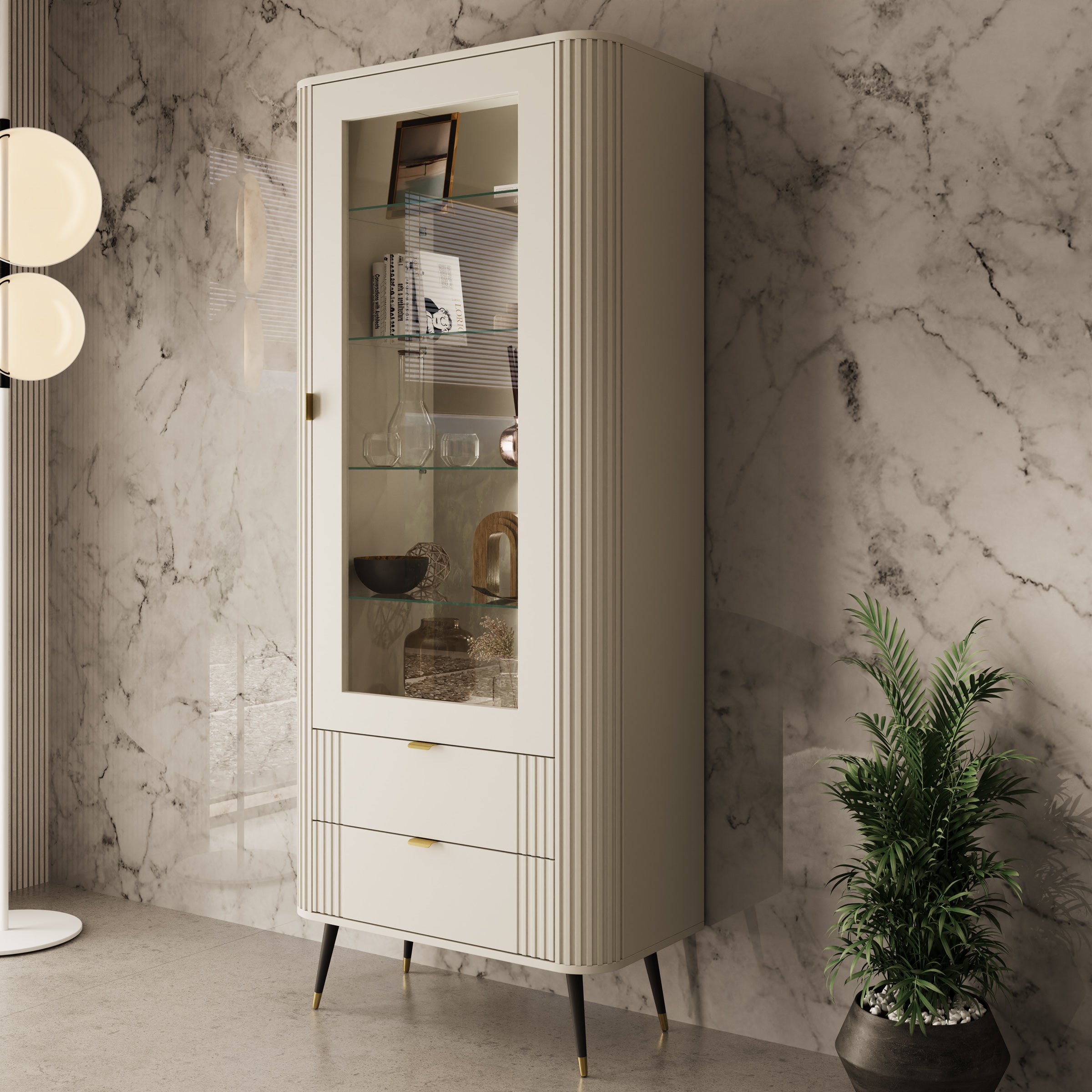 Oahu - Vitrinekast - Beige - 78x40x192 cm