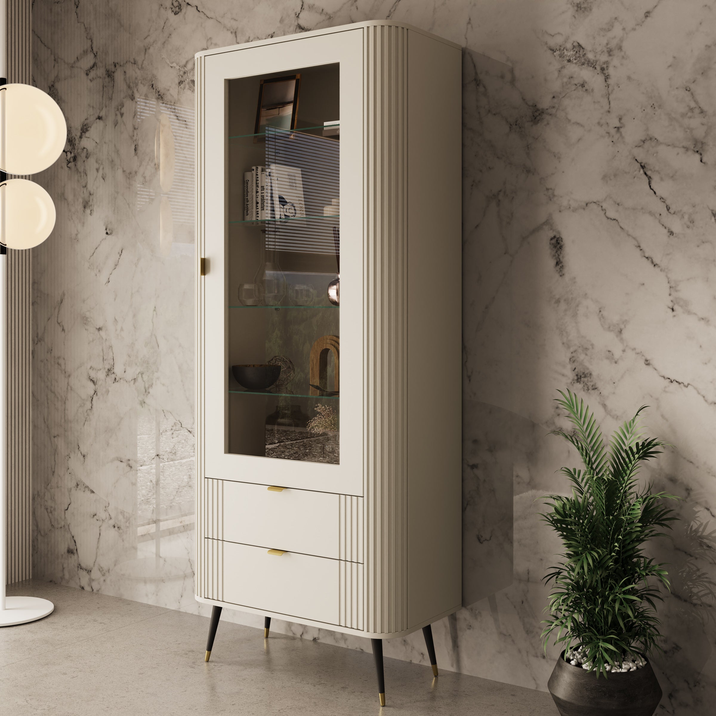 Oahu - Vitrinekast - Beige - 78x40x192 cm