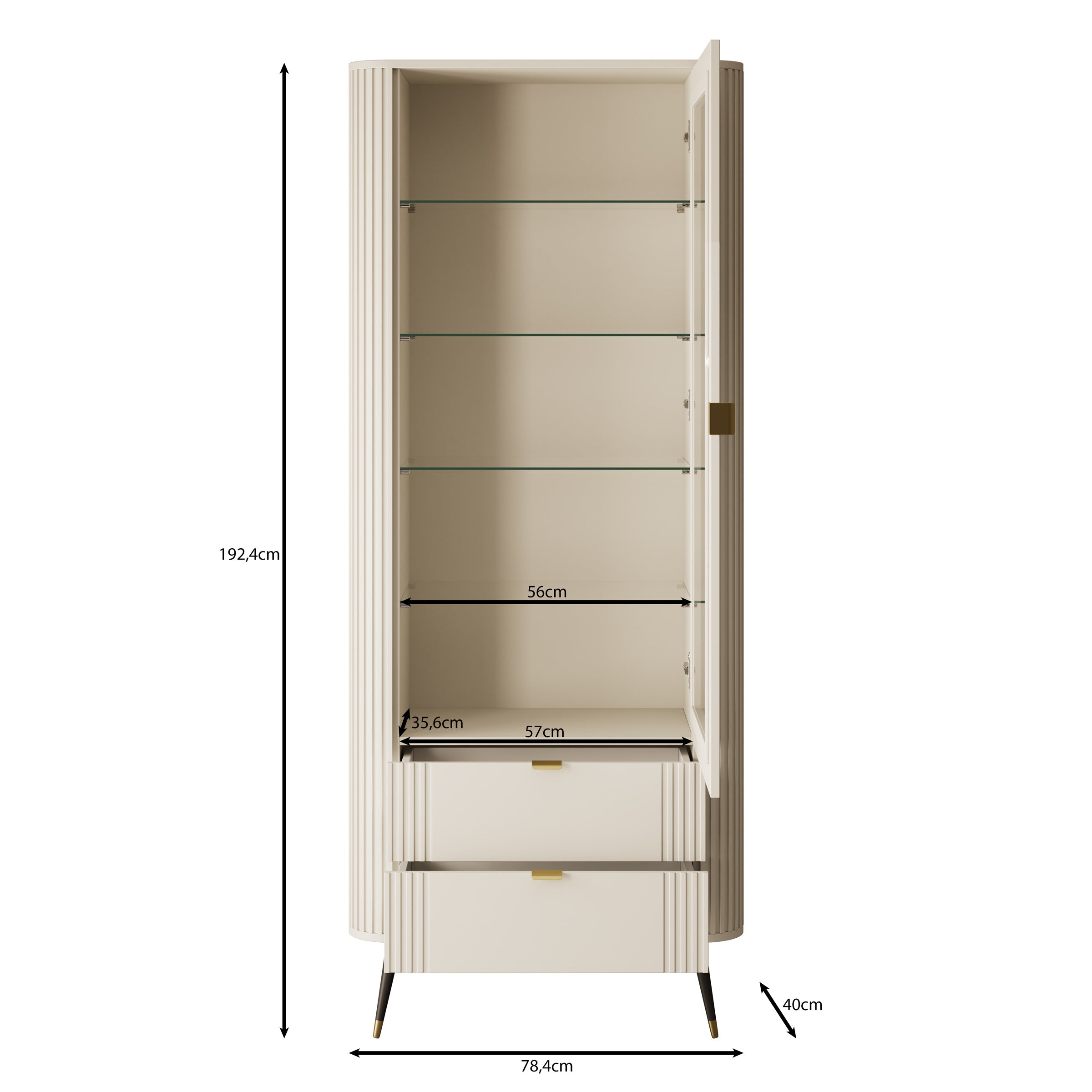 Oahu - Vitrinekast - Beige - 78x40x192 cm