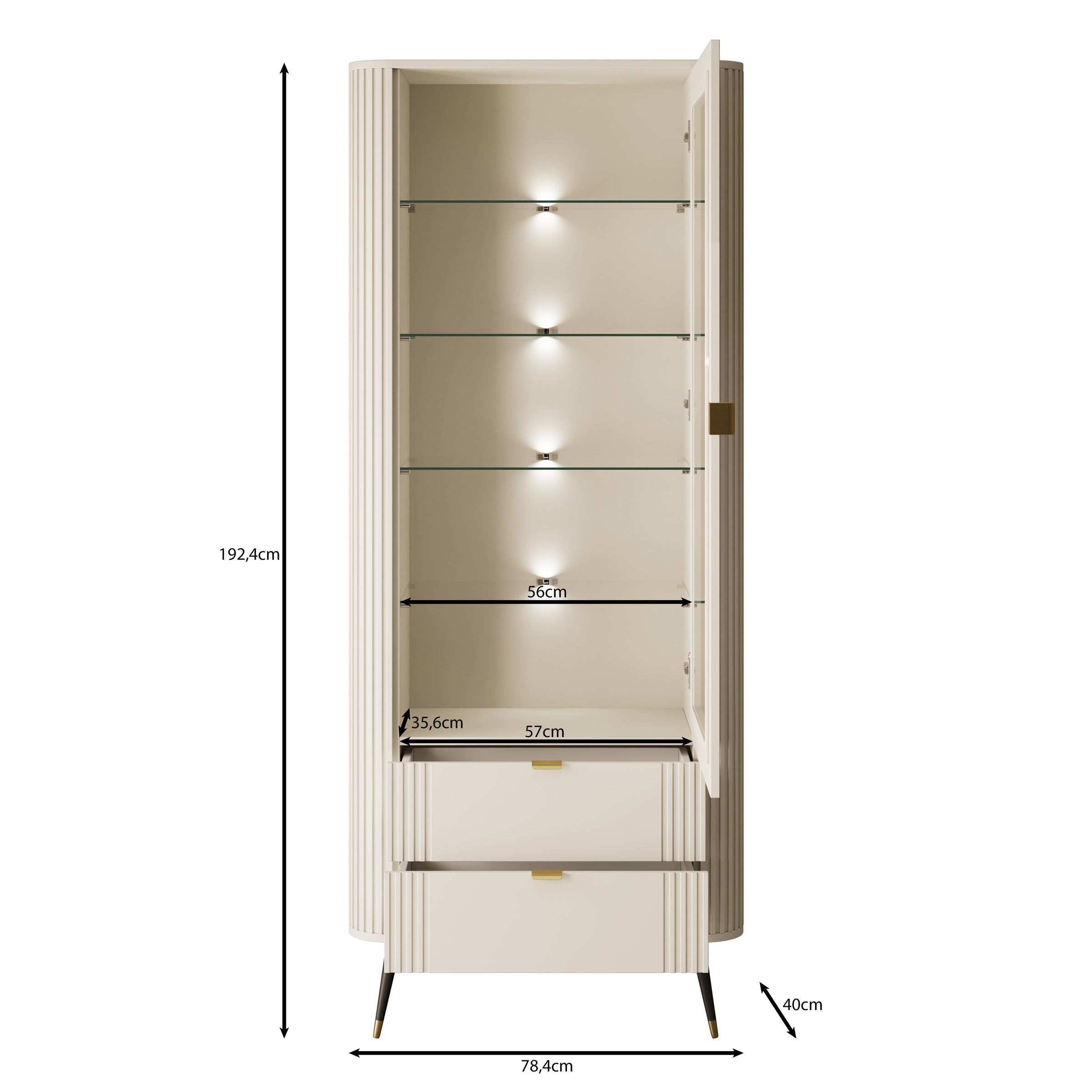 Oahu - Vitrinekast - Beige - 78x40x192 cm