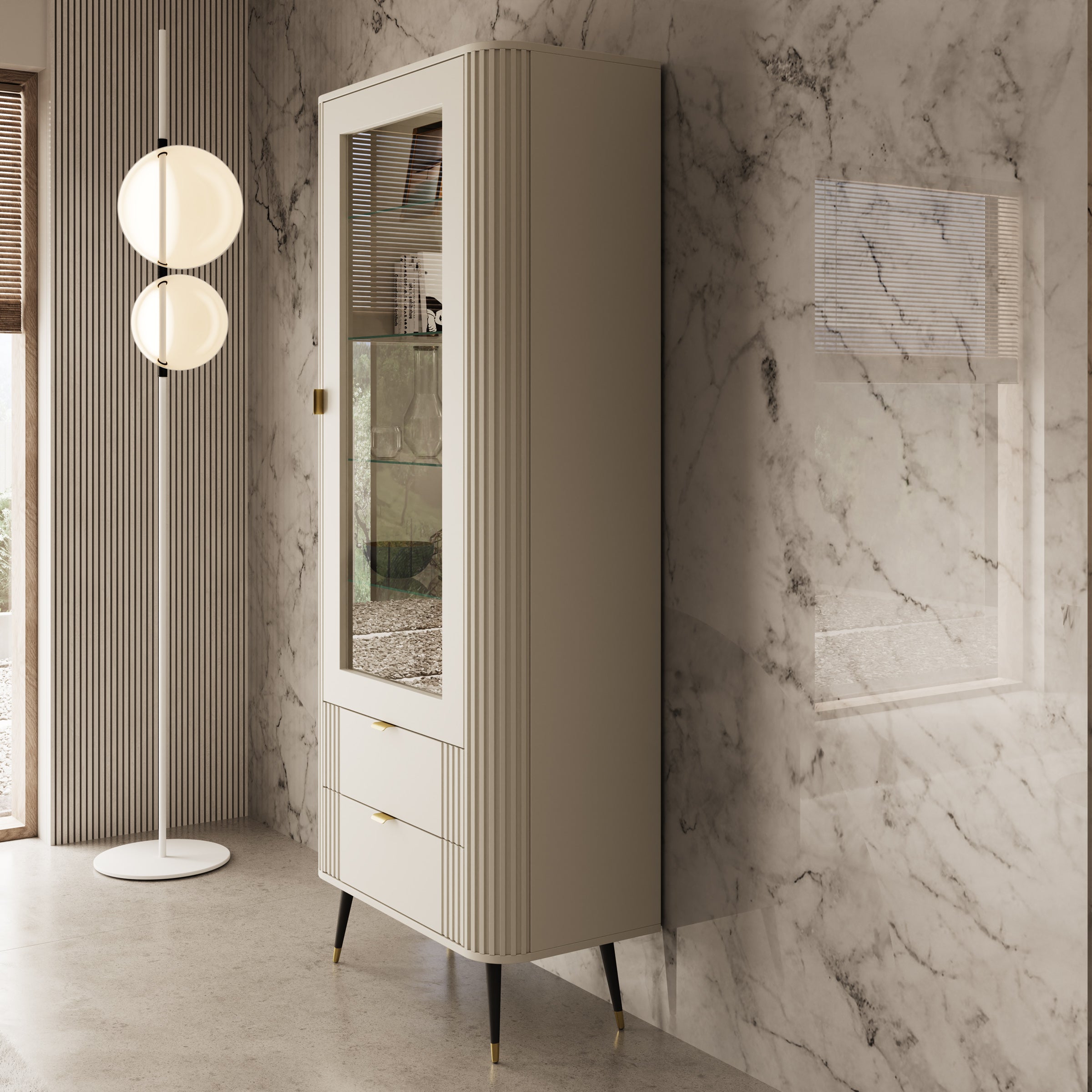 Oahu - Vitrinekast - Beige - 78x40x192 cm