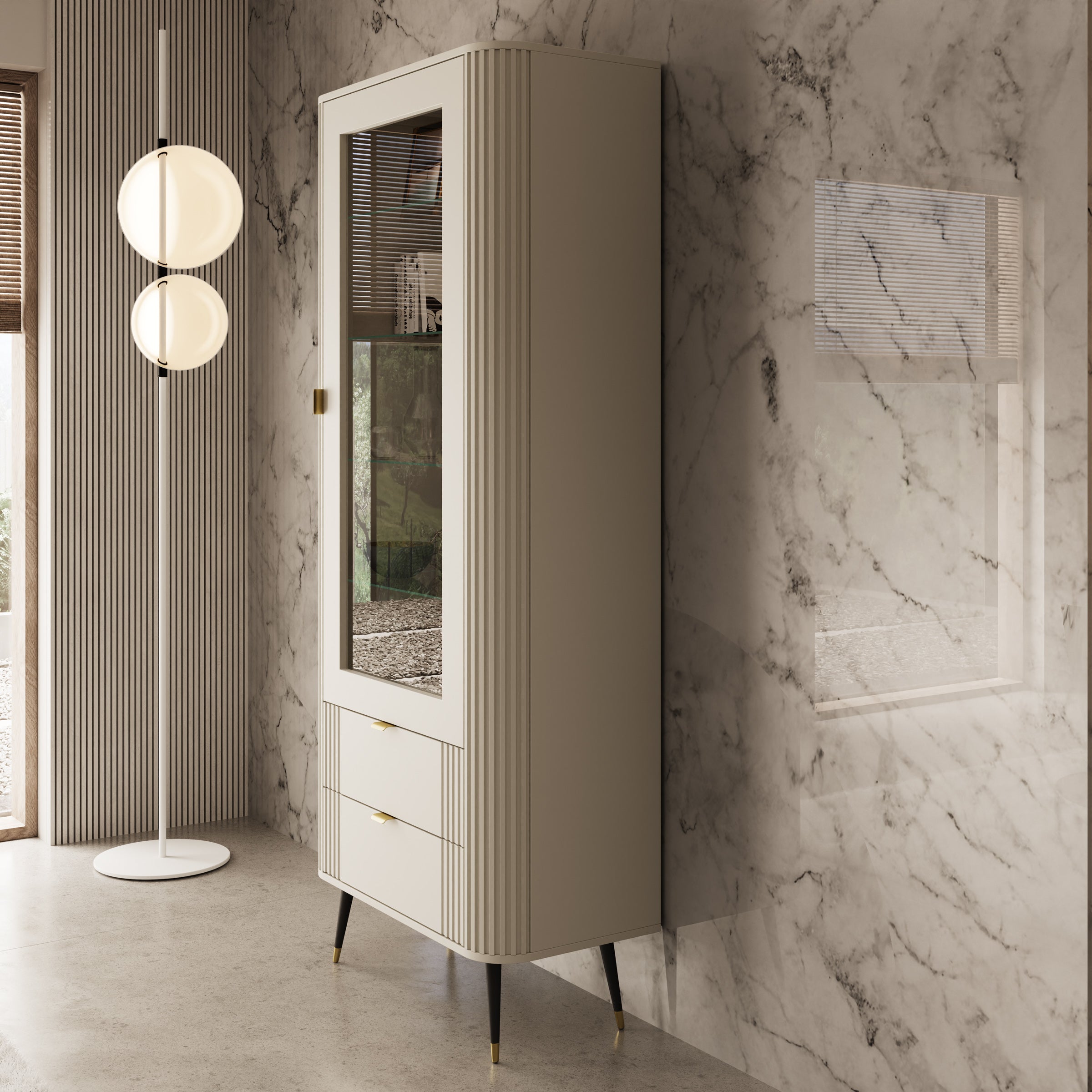 Oahu - Vitrinekast - Beige - 78x40x192 cm
