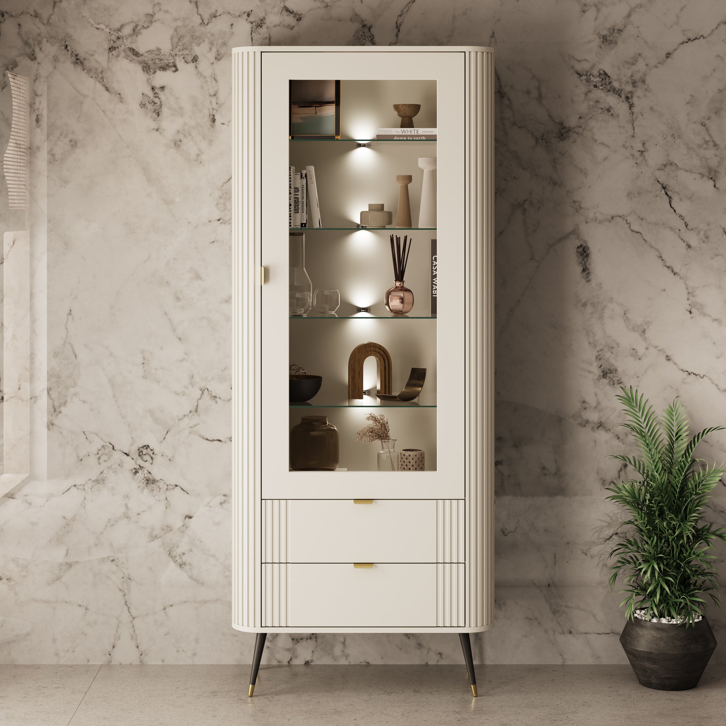 Oahu - Vitrinekast - Beige - 78x40x192 cm