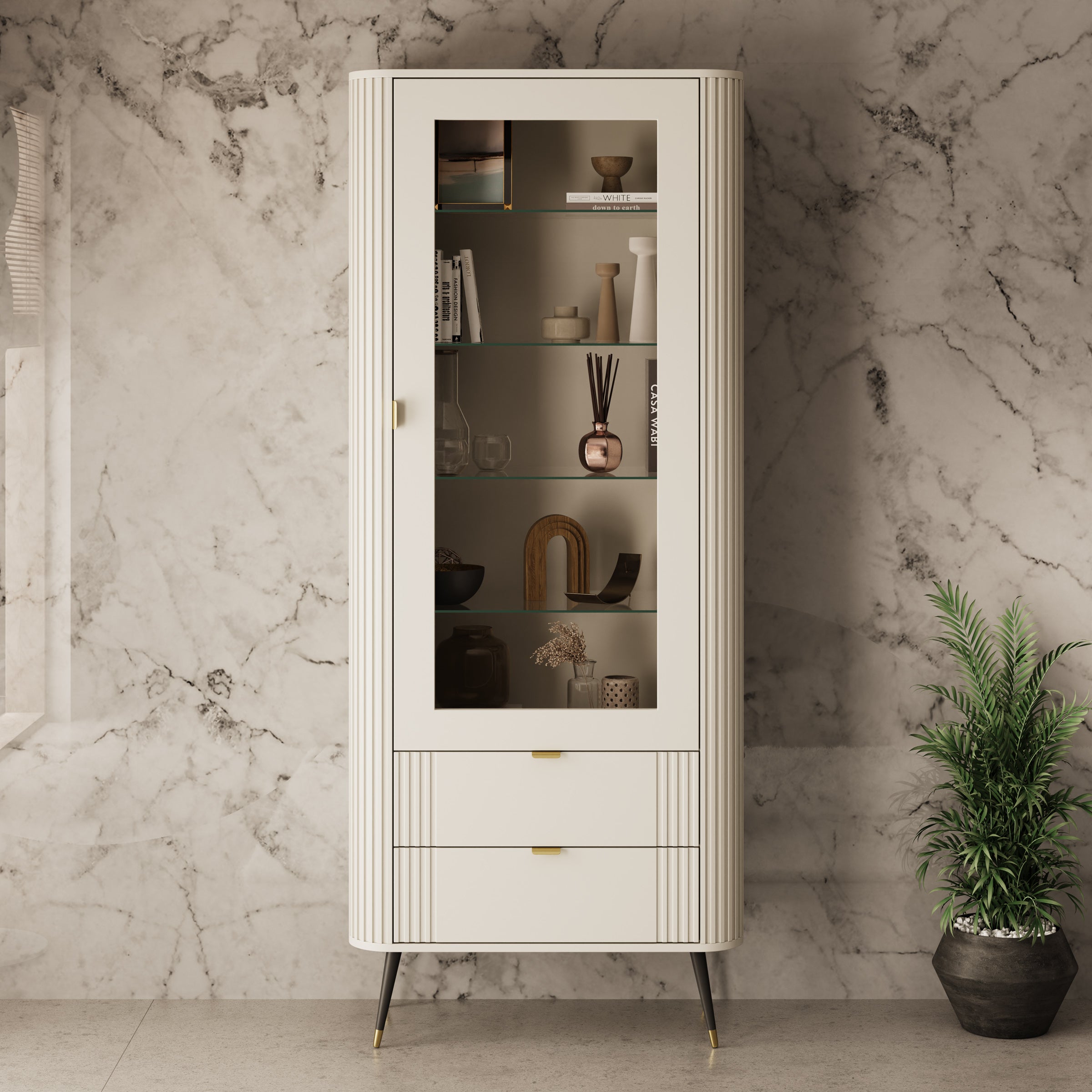 Oahu - Vitrinekast - Beige - 78x40x192 cm
