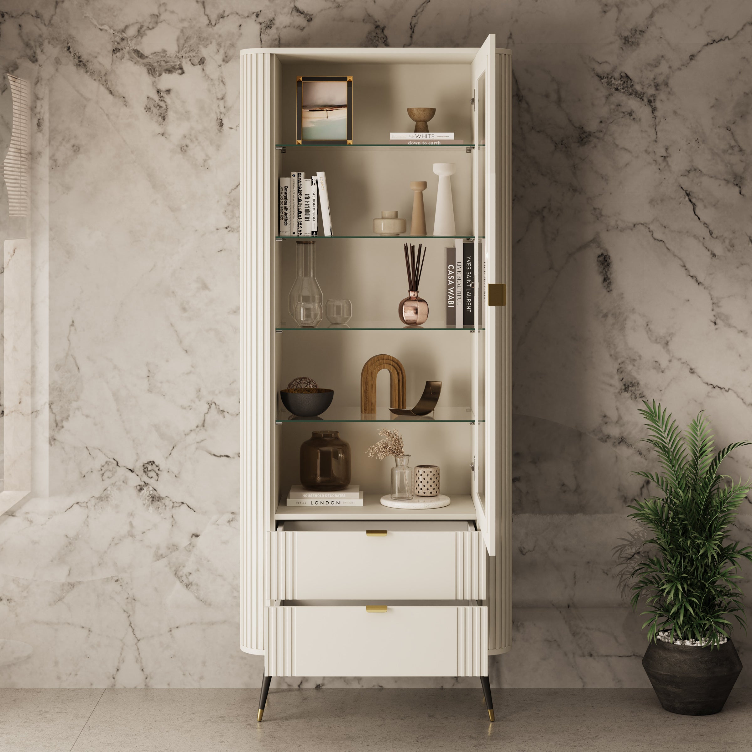 Oahu - Vitrinekast - Beige - 78x40x192 cm