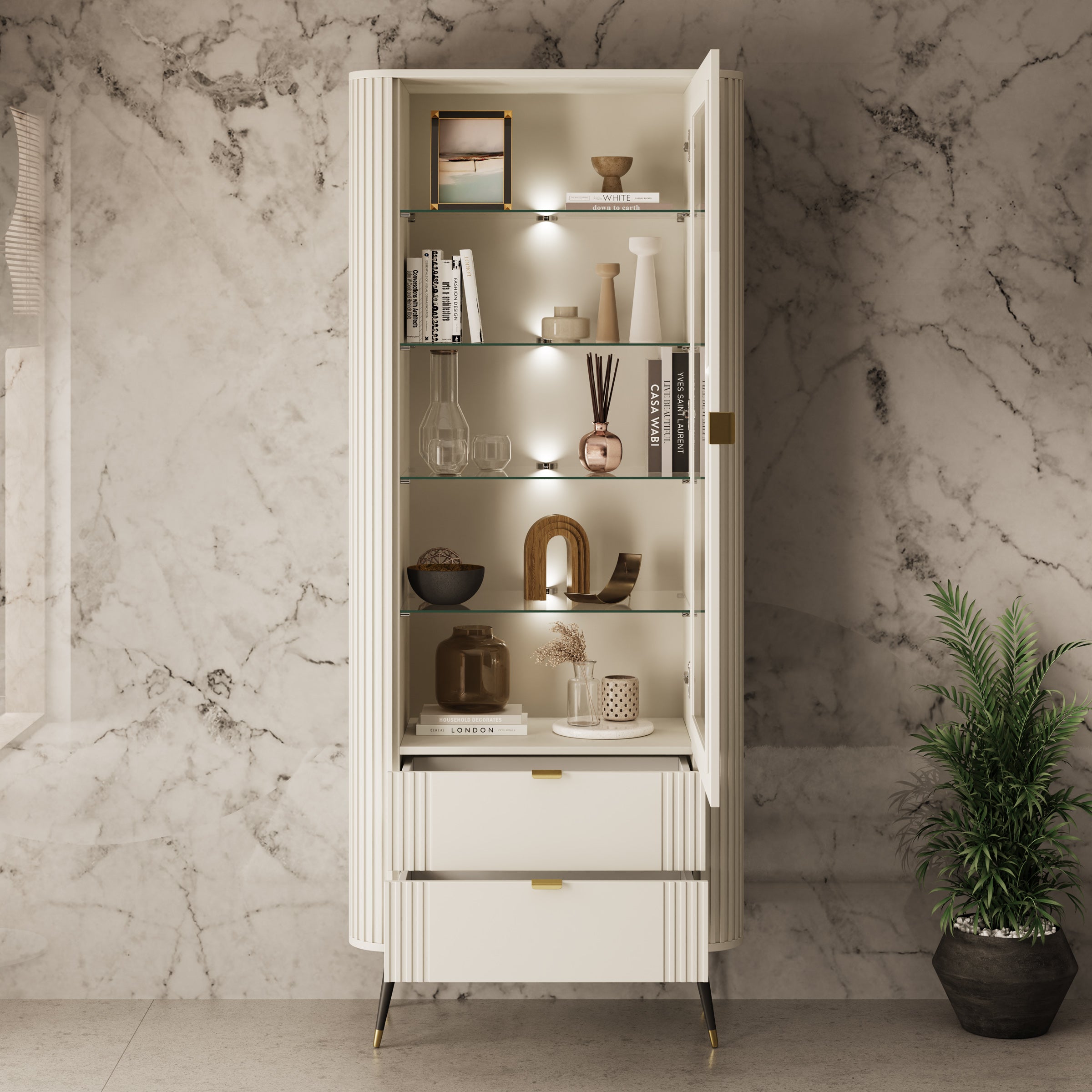 Oahu - Vitrinekast - Beige - 78x40x192 cm