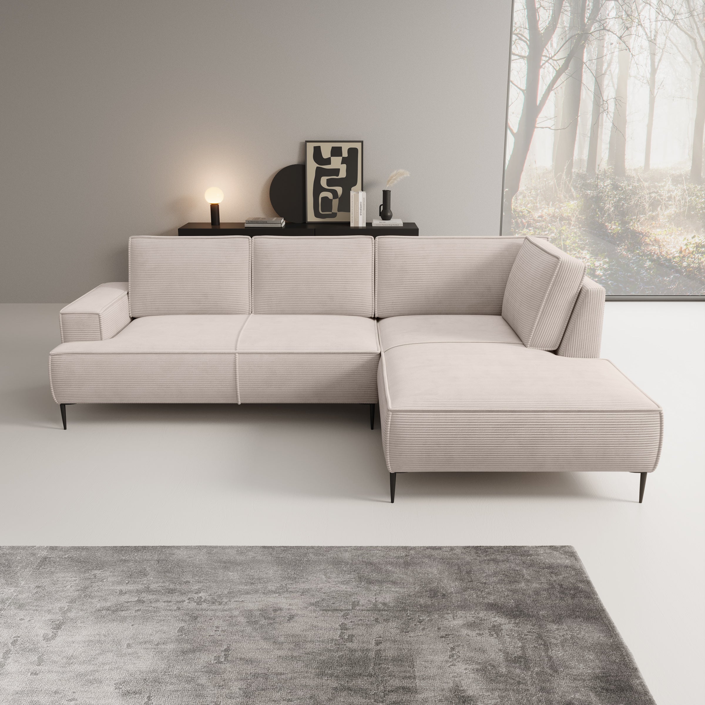 Odin - Hoekbank 3-zits - Ribstof beige - Rechts