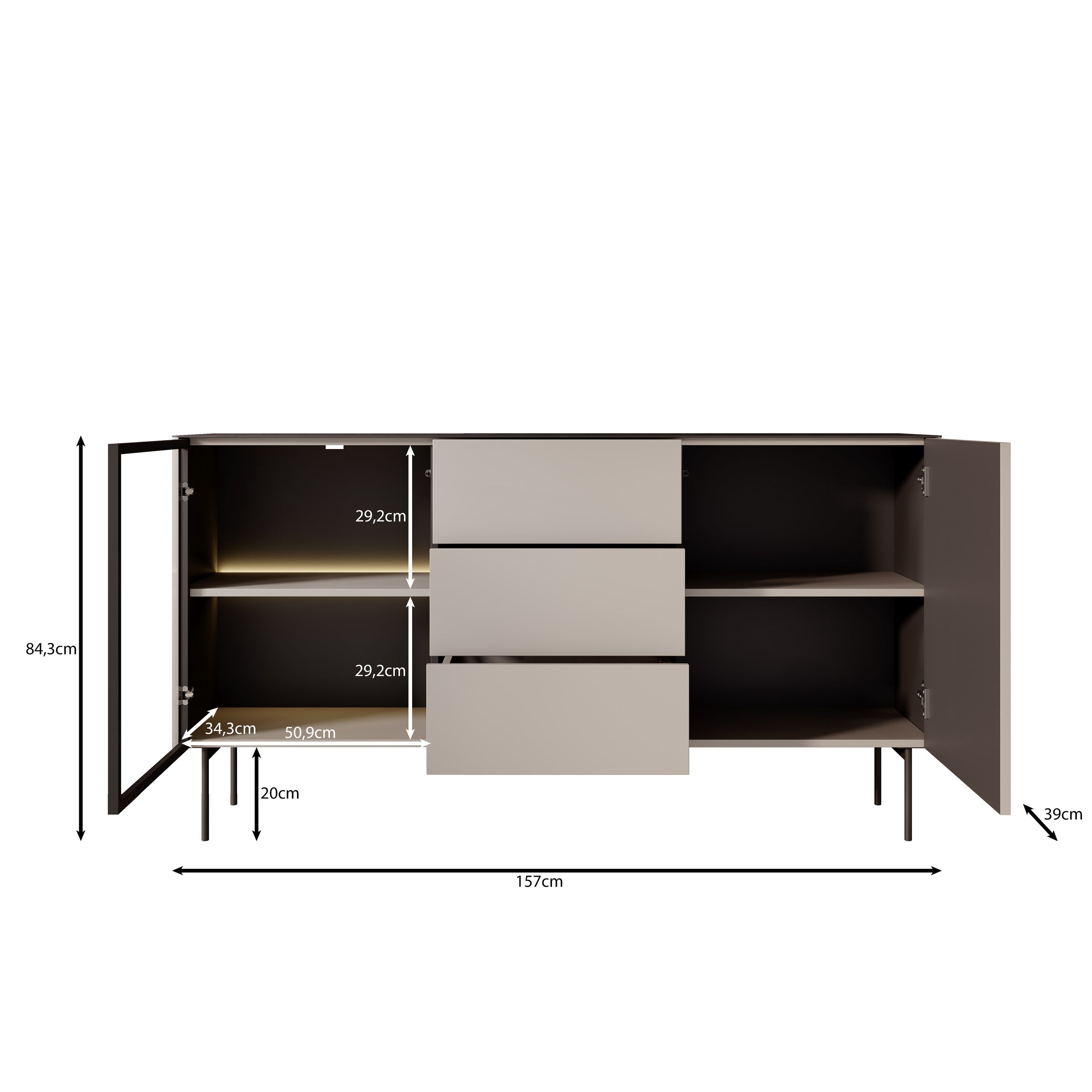 Okari - Dressoir - Beige - 157x39x84 cm