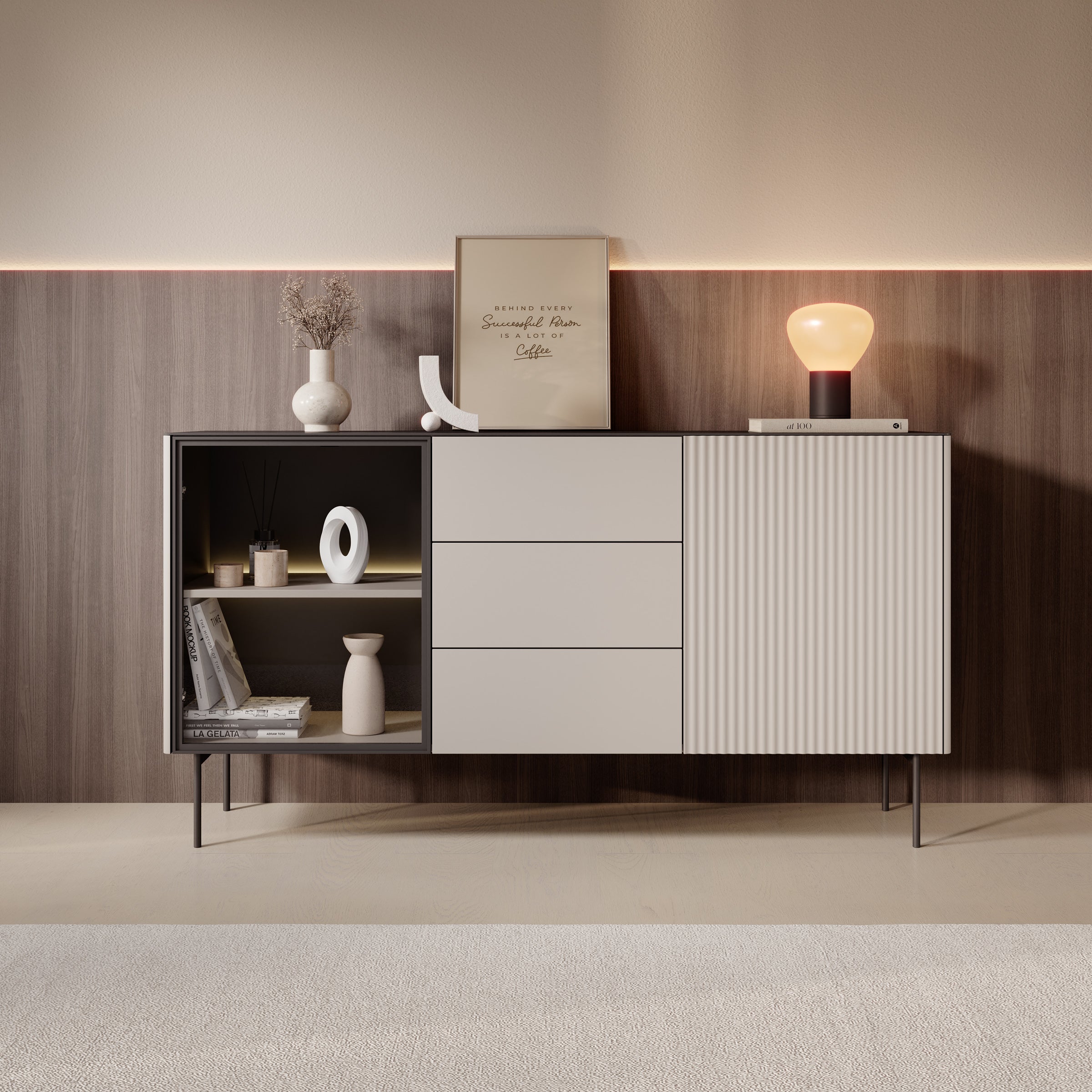 Okari - Dressoir - Beige - 157x39x84 cm
