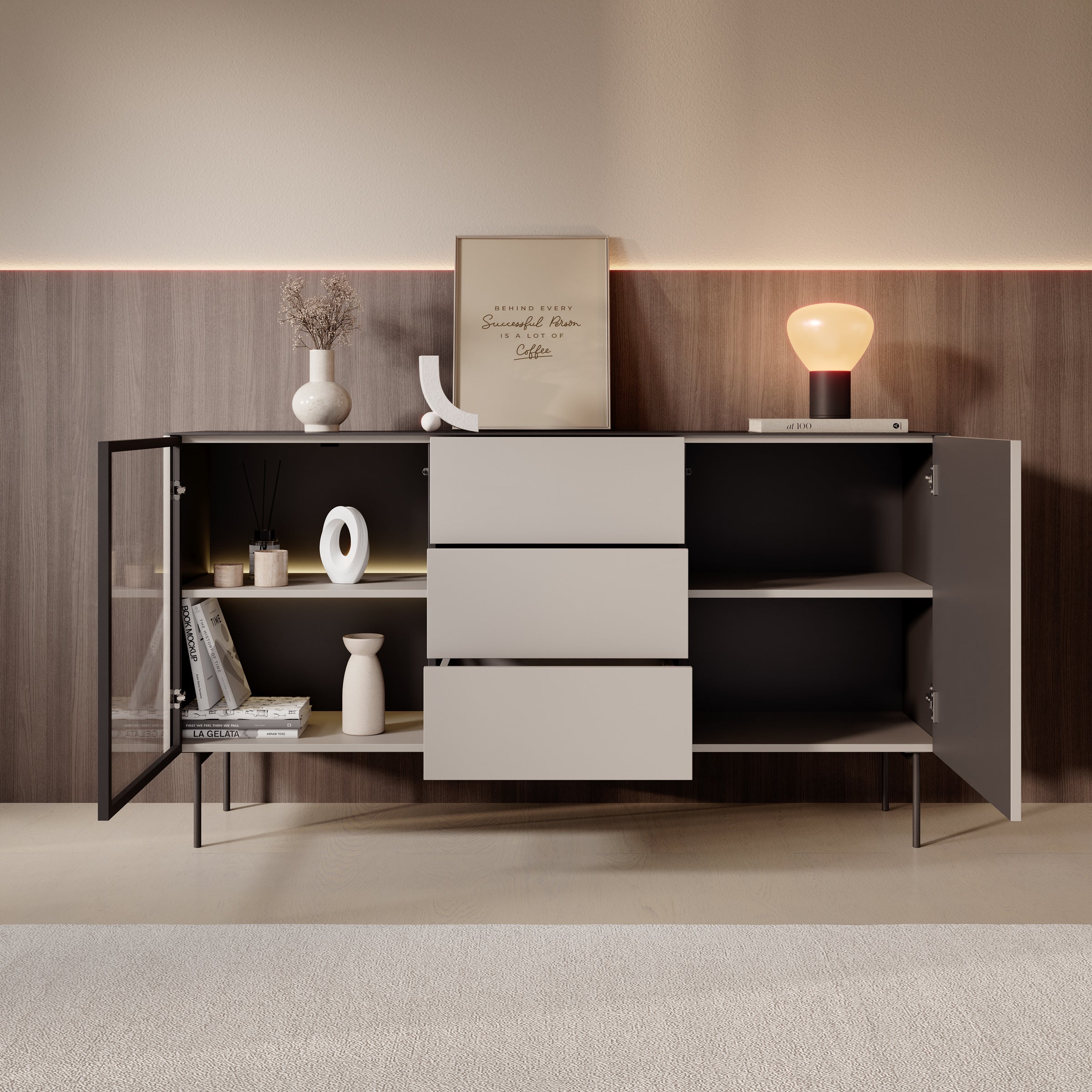 Okari - Dressoir - Beige - 157x39x84 cm