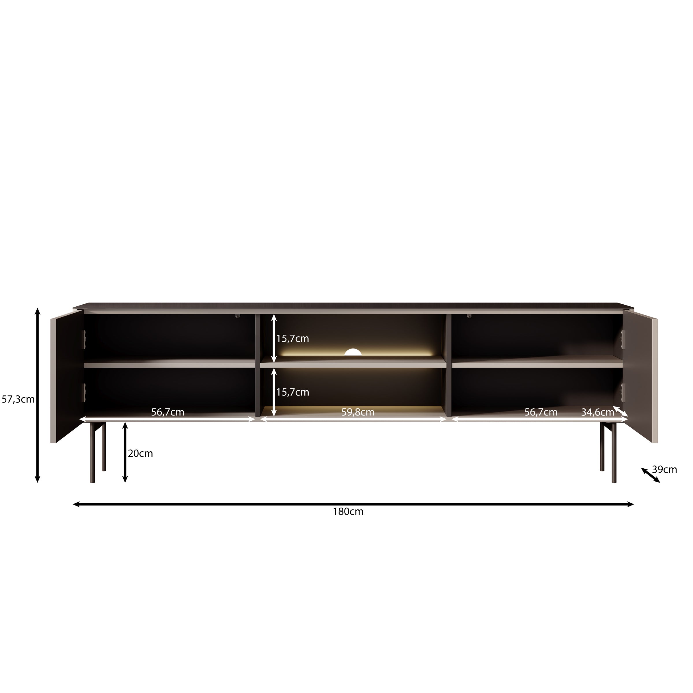Okari - TV-Meubel - Beige - 180x39x57 cm