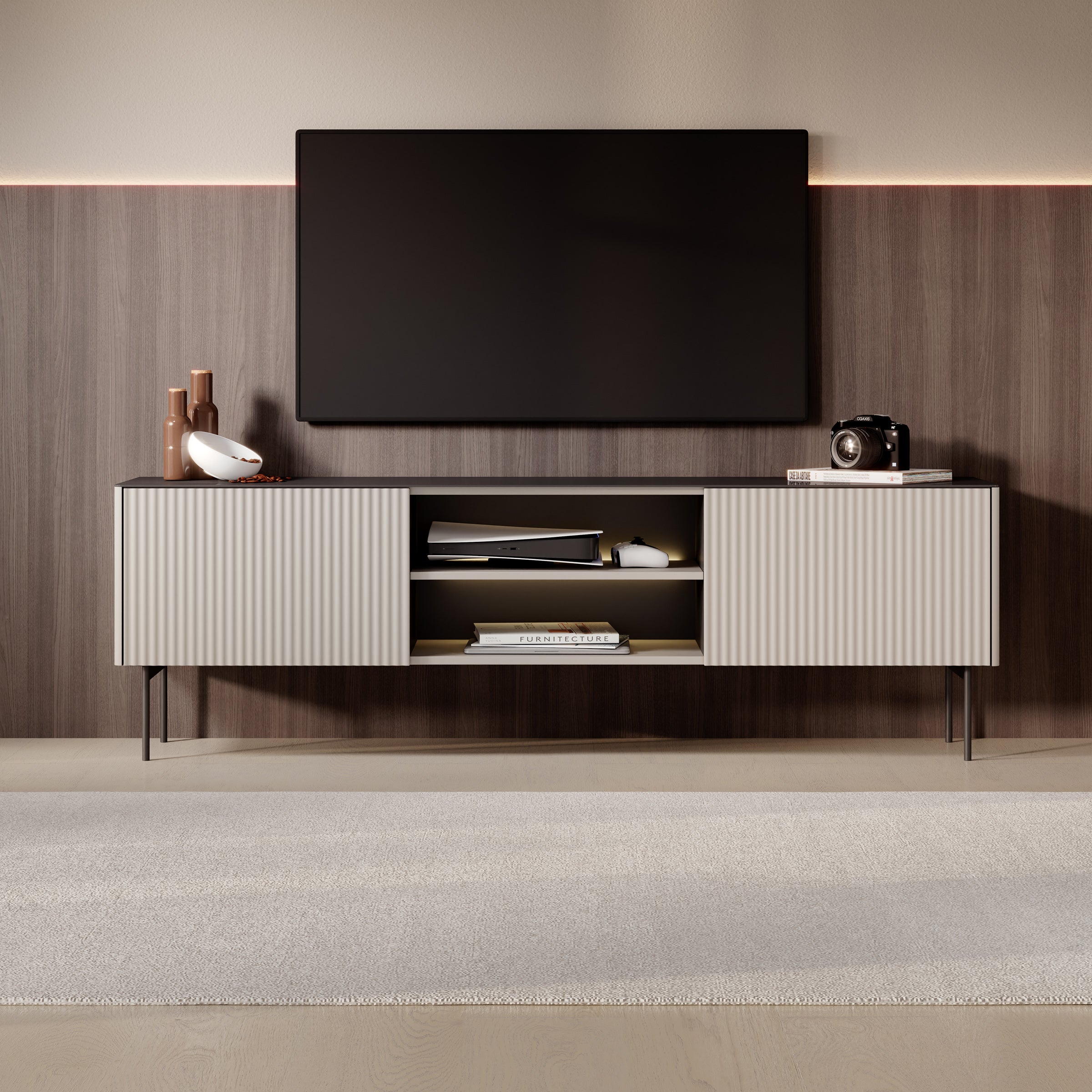 Okari - TV-Meubel - Beige - 180x39x57 cm