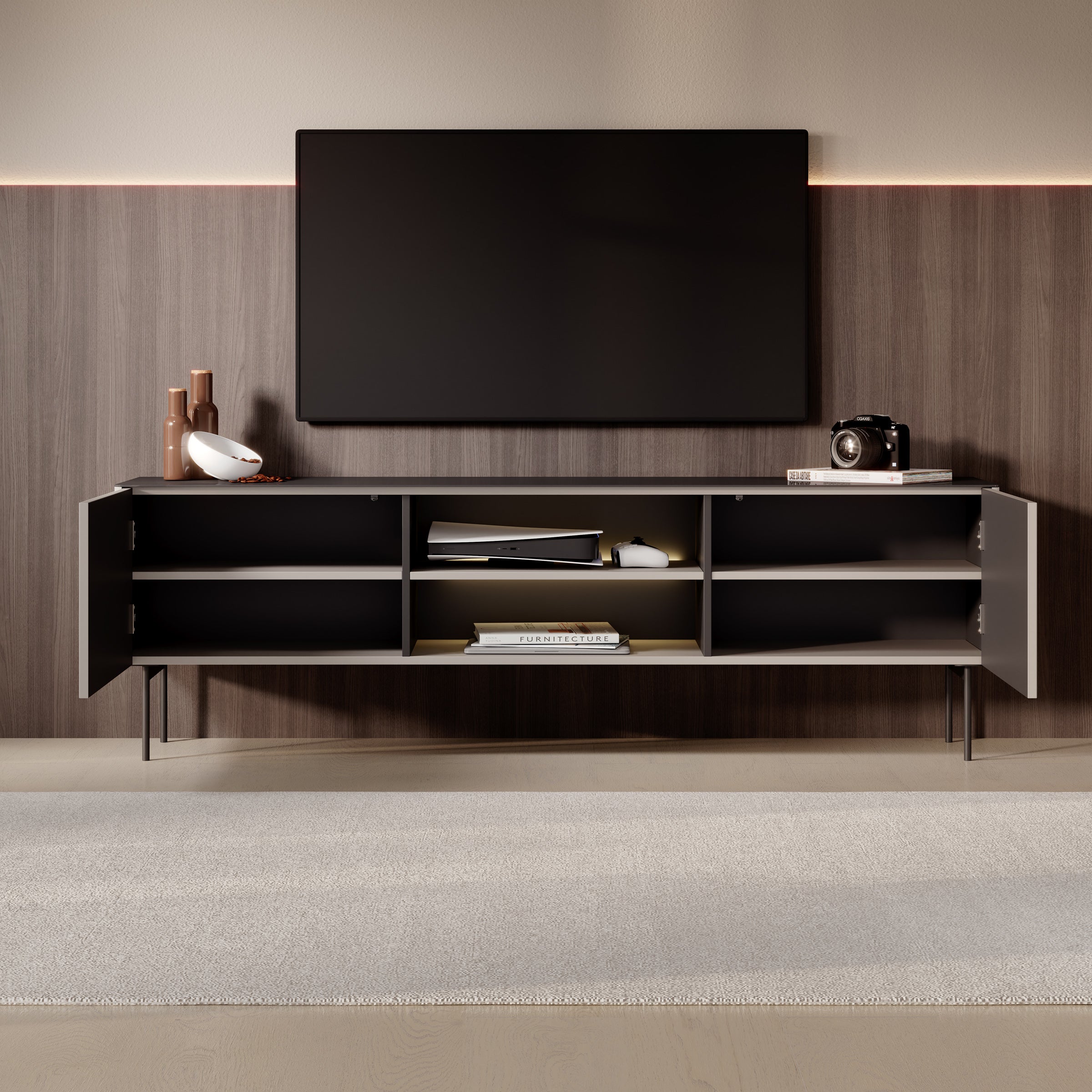 Okari - TV-Meubel - Beige - 180x39x57 cm