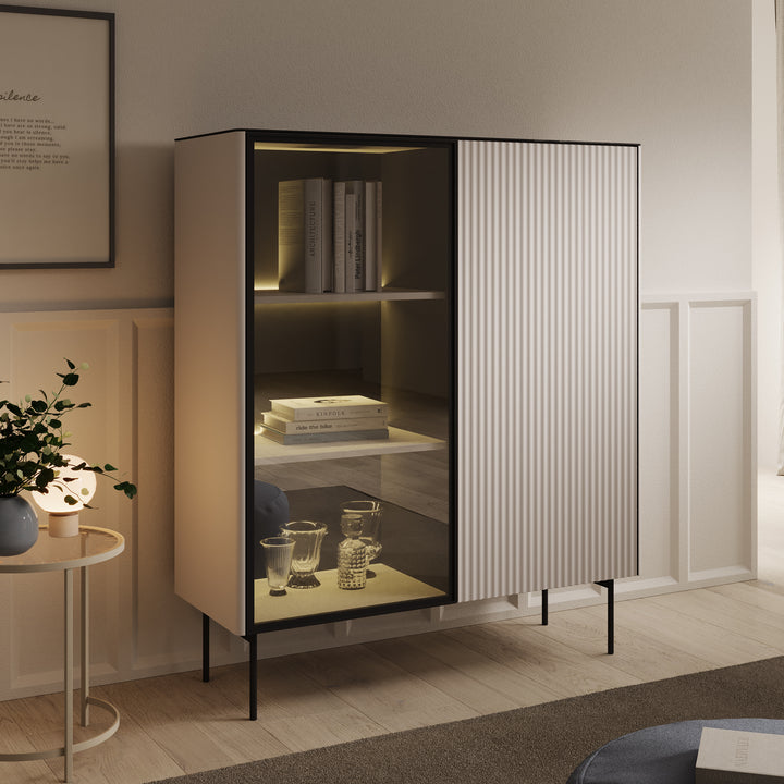Okari - Vitrinekast - Beige - 107x39x127 cm
