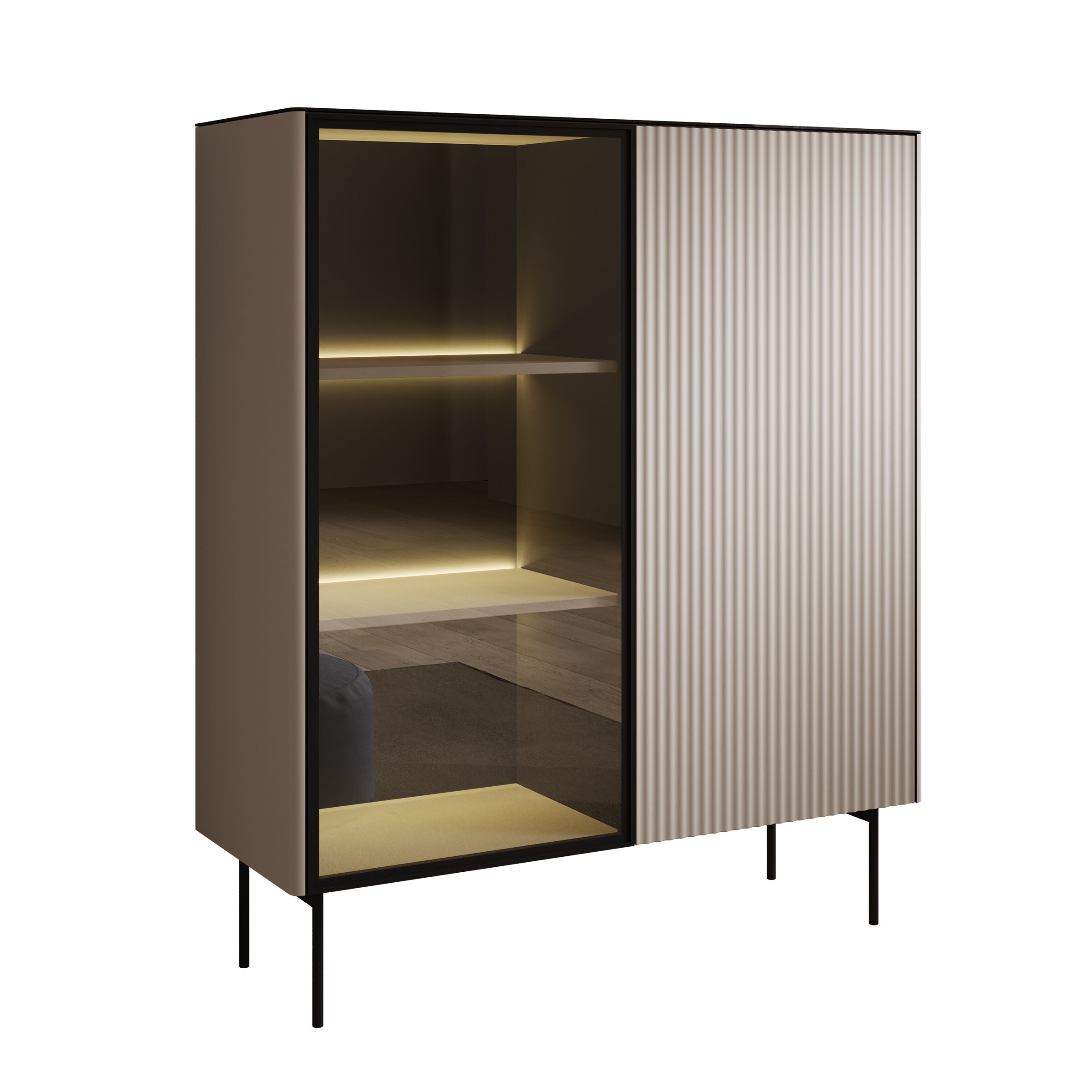 Okari - Vitrinekast - Beige - 107x39x127 cm