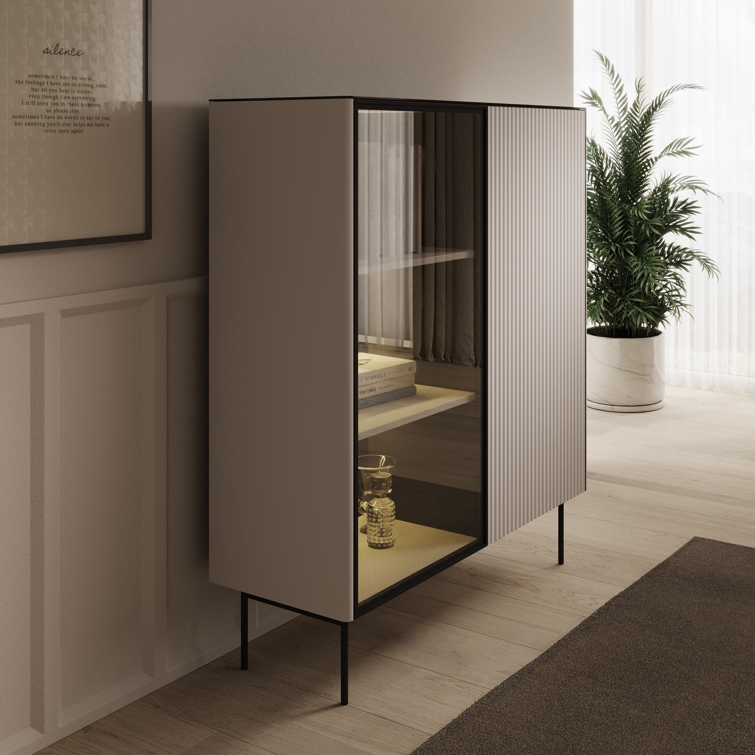 Okari - Vitrinekast - Beige - 107x39x127 cm
