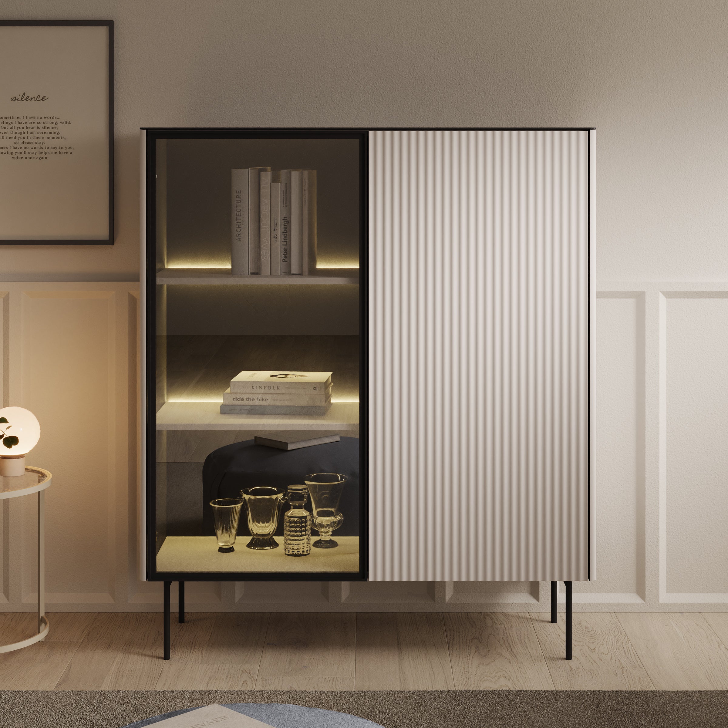 Okari - Vitrinekast - Beige - 107x39x127 cm