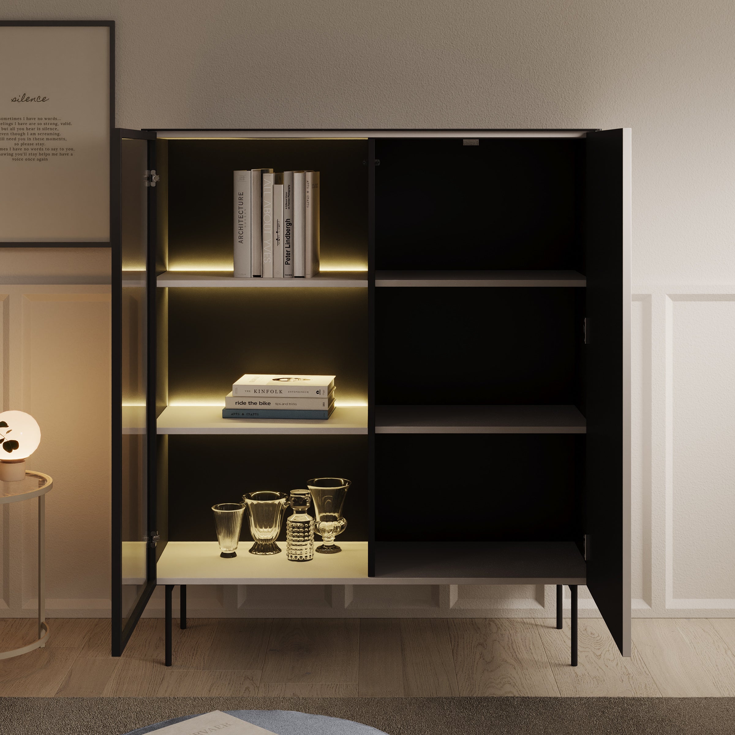 Okari - Vitrinekast - Beige - 107x39x127 cm