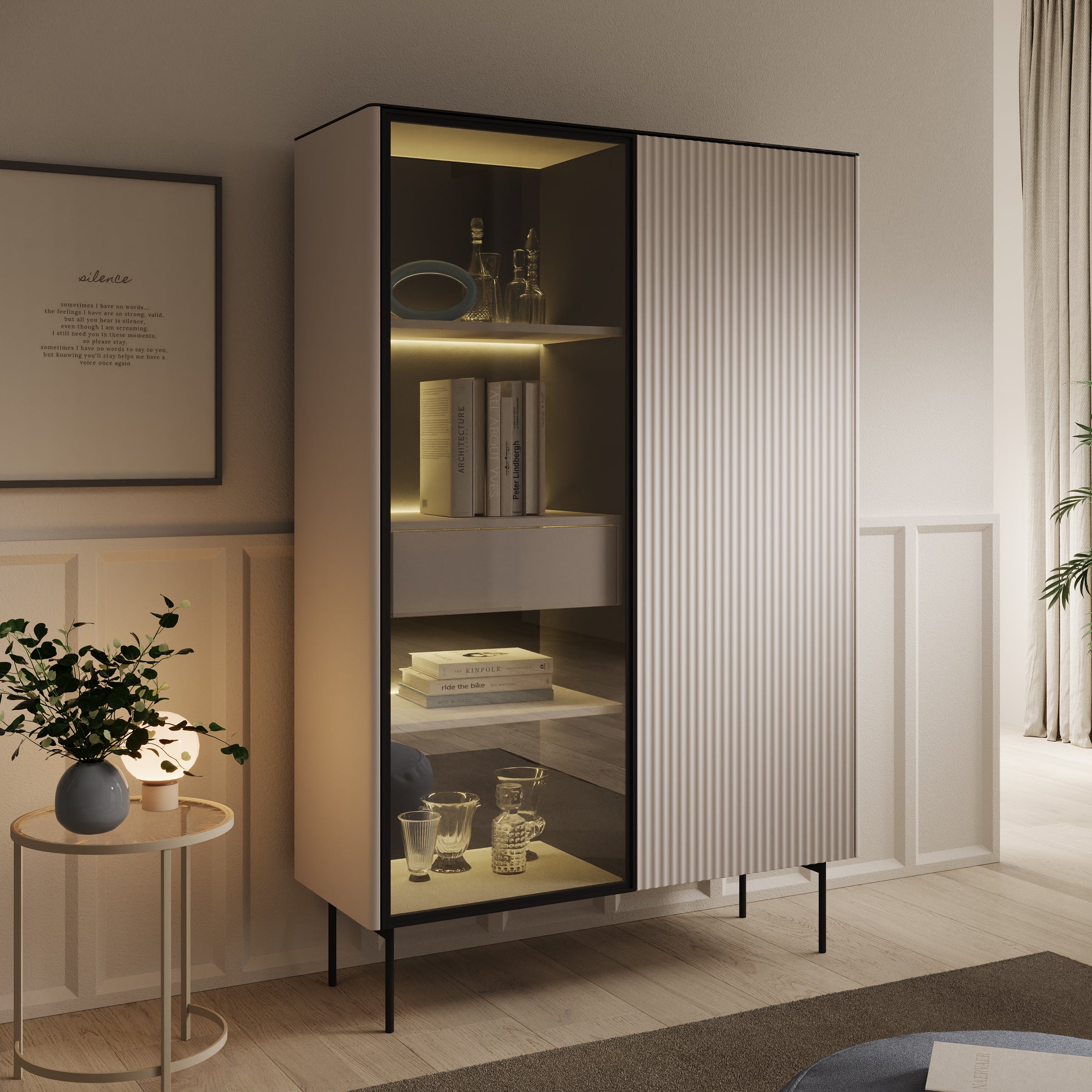 Okari - Vitrinekast - Beige - 107x39x167 cm