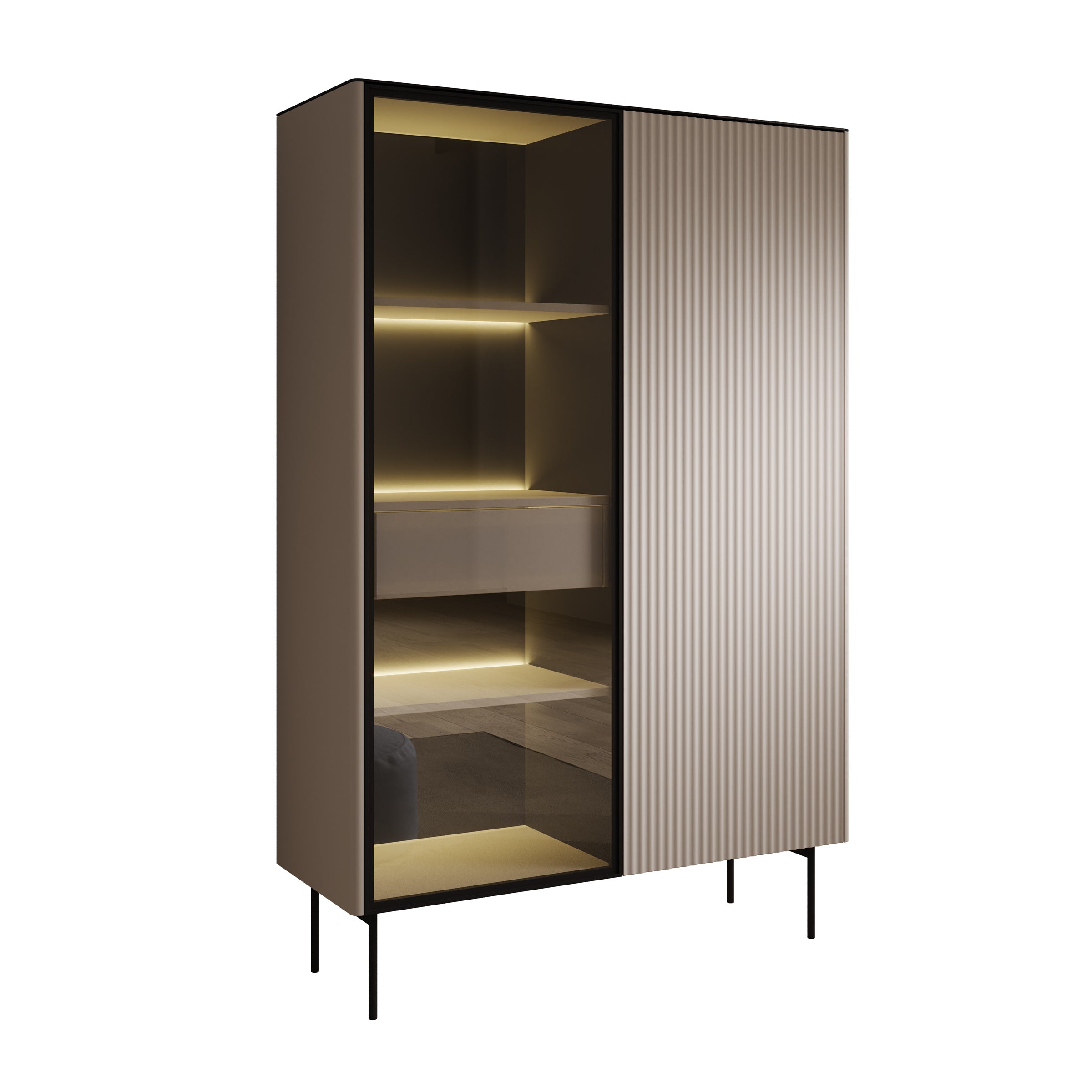 Okari - Vitrinekast - Beige - 107x39x167 cm