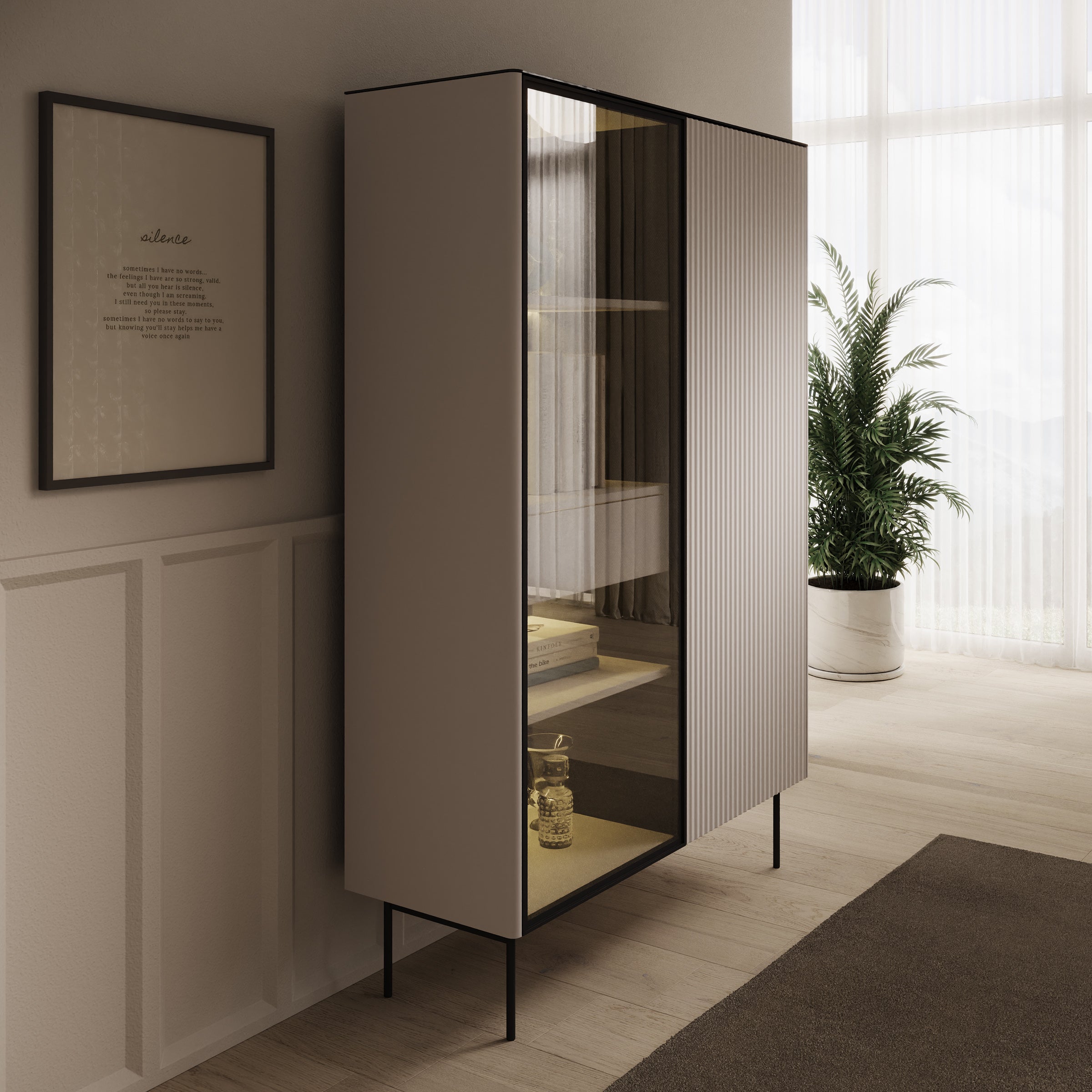 Okari - Vitrinekast - Beige - 107x39x167 cm