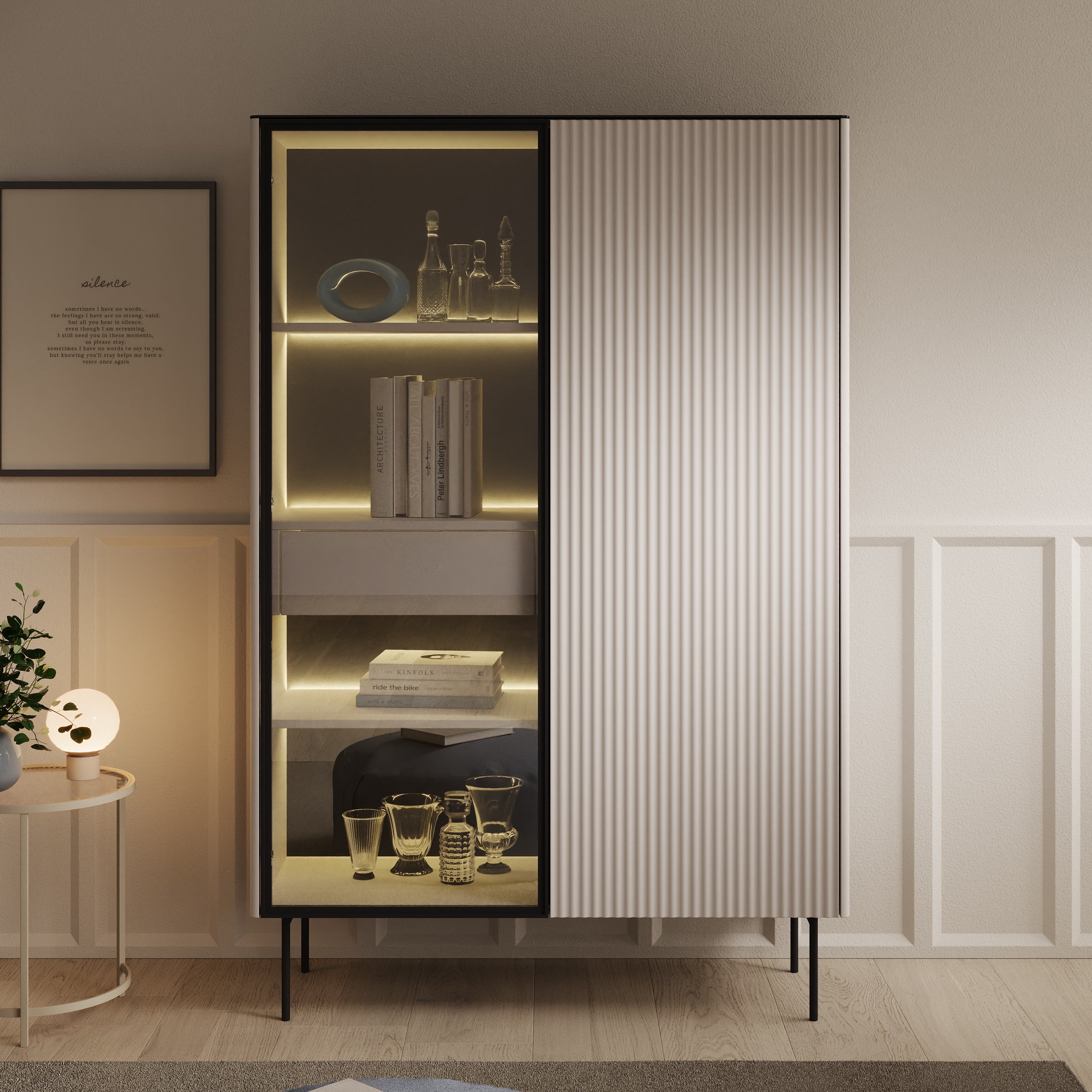 Okari - Vitrinekast - Beige - 107x39x167 cm